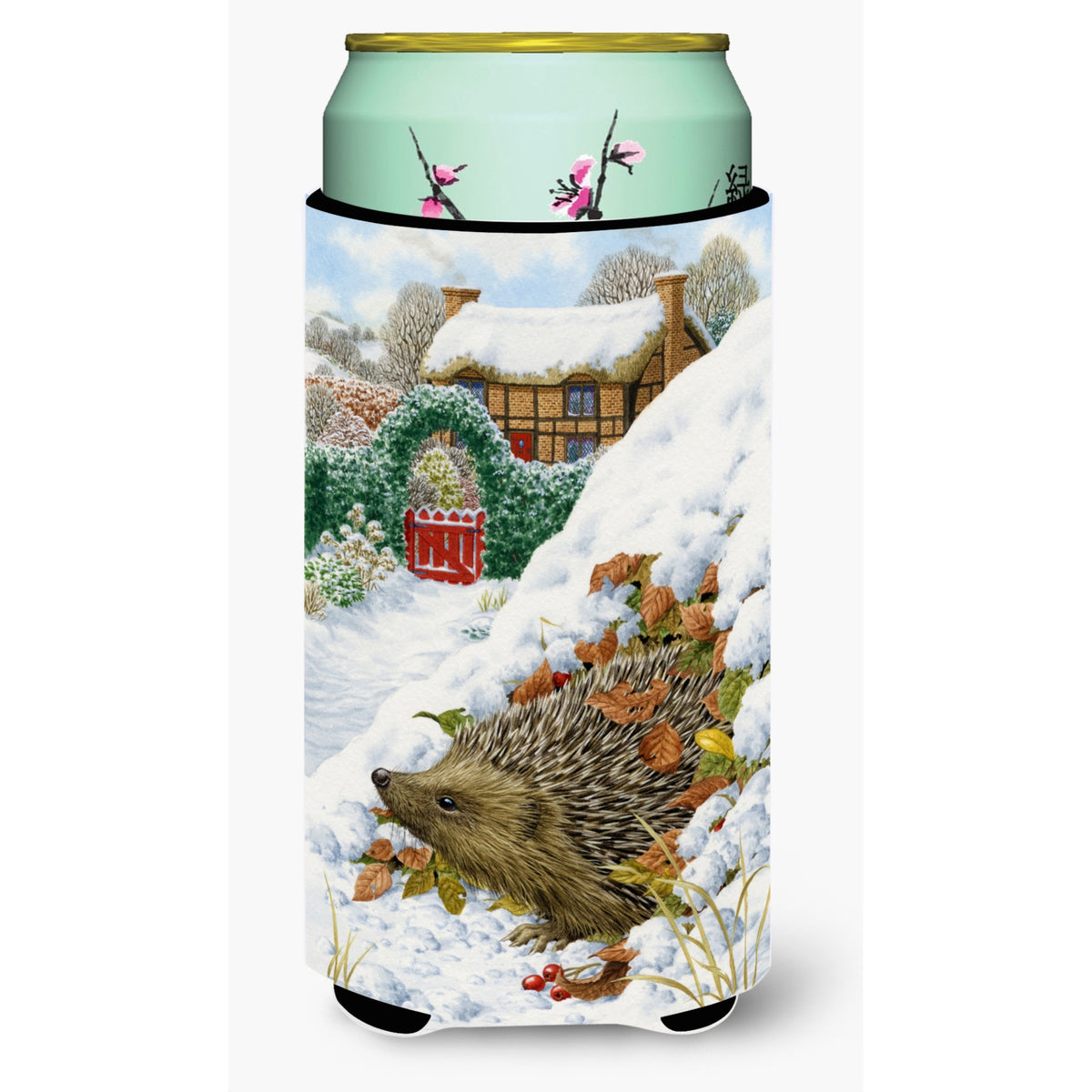 Caroline'S Treasures Hedgehog Holiday Tall Boy Koozie Hugger, Multicolor