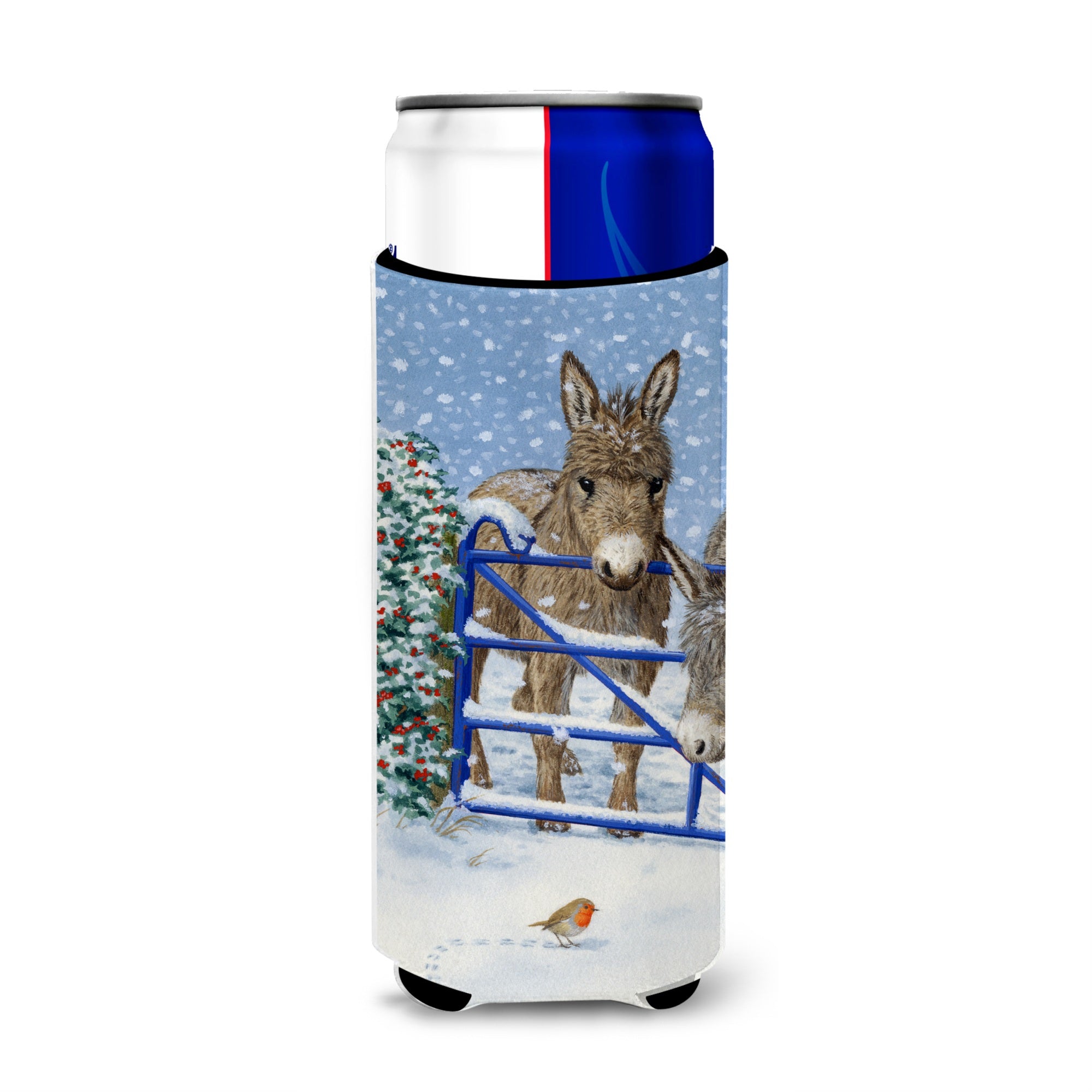 Caroline'S Treasures Donkeys And Robin Michelob Ultra Koozies For Slim Cans, Multicolor