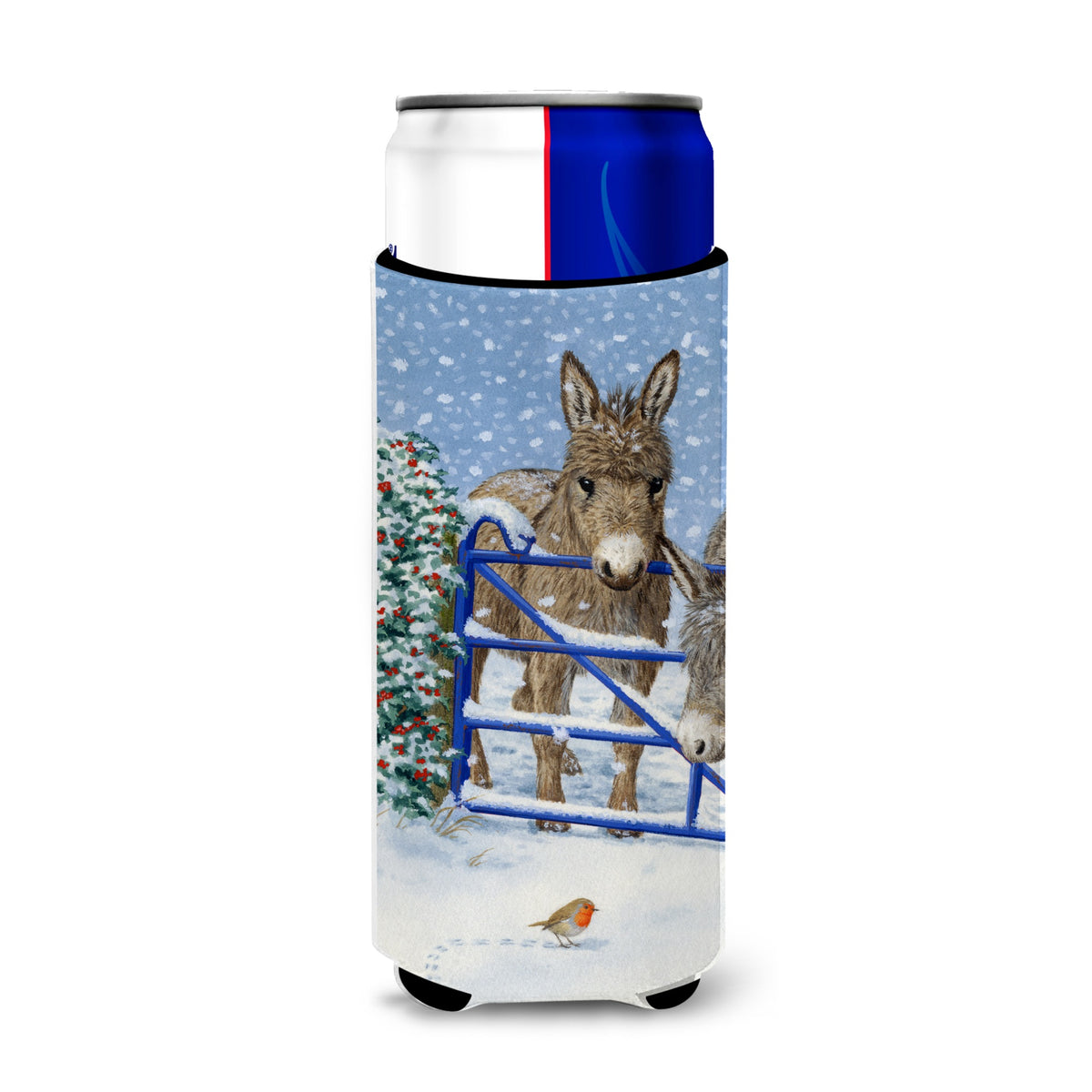 Caroline'S Treasures Donkeys And Robin Michelob Ultra Koozies For Slim Cans, Multicolor