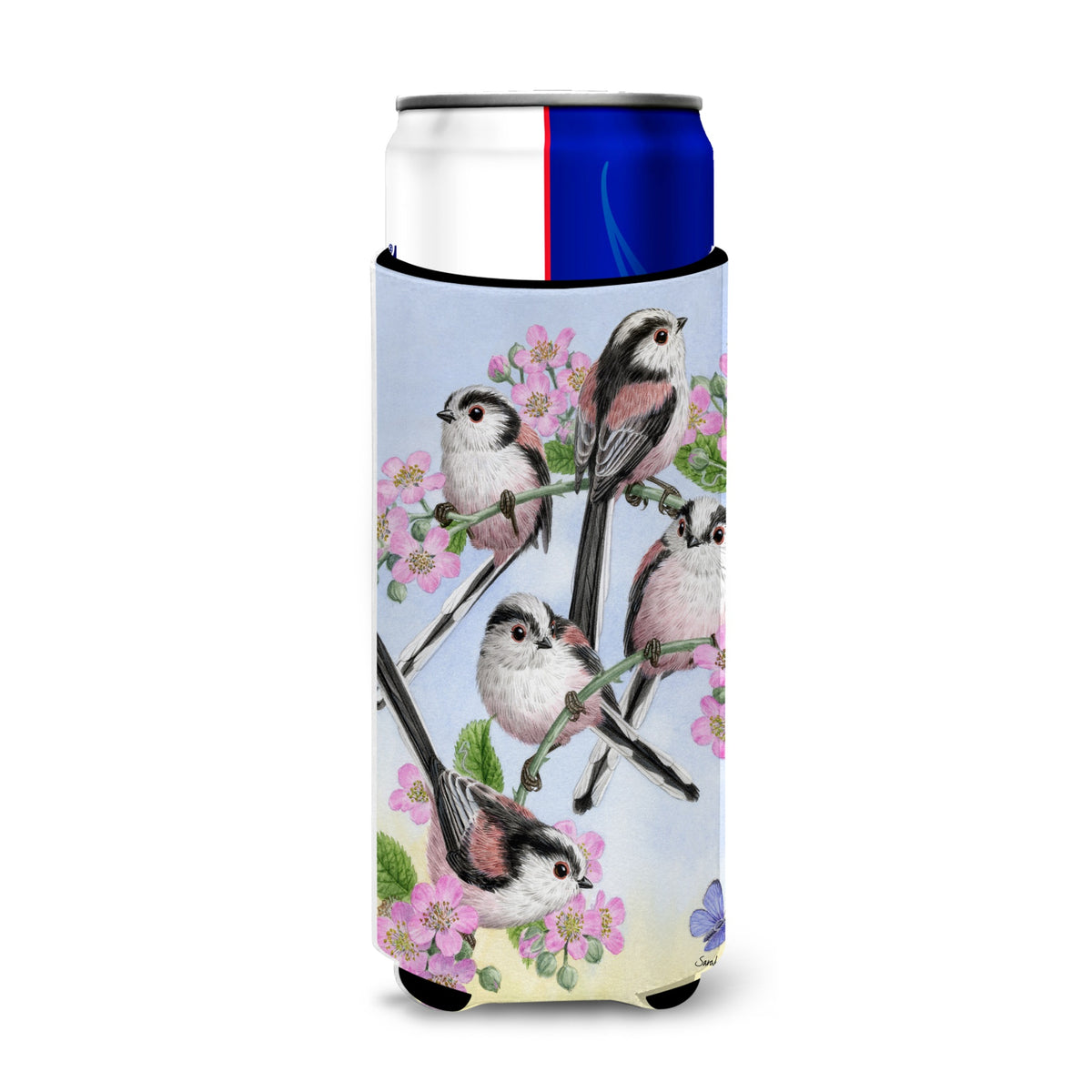 Caroline'S Treasures Party Of 5 Long Tailed Tits Michelob Ultra Koozies For Slim Cans, Multicolor