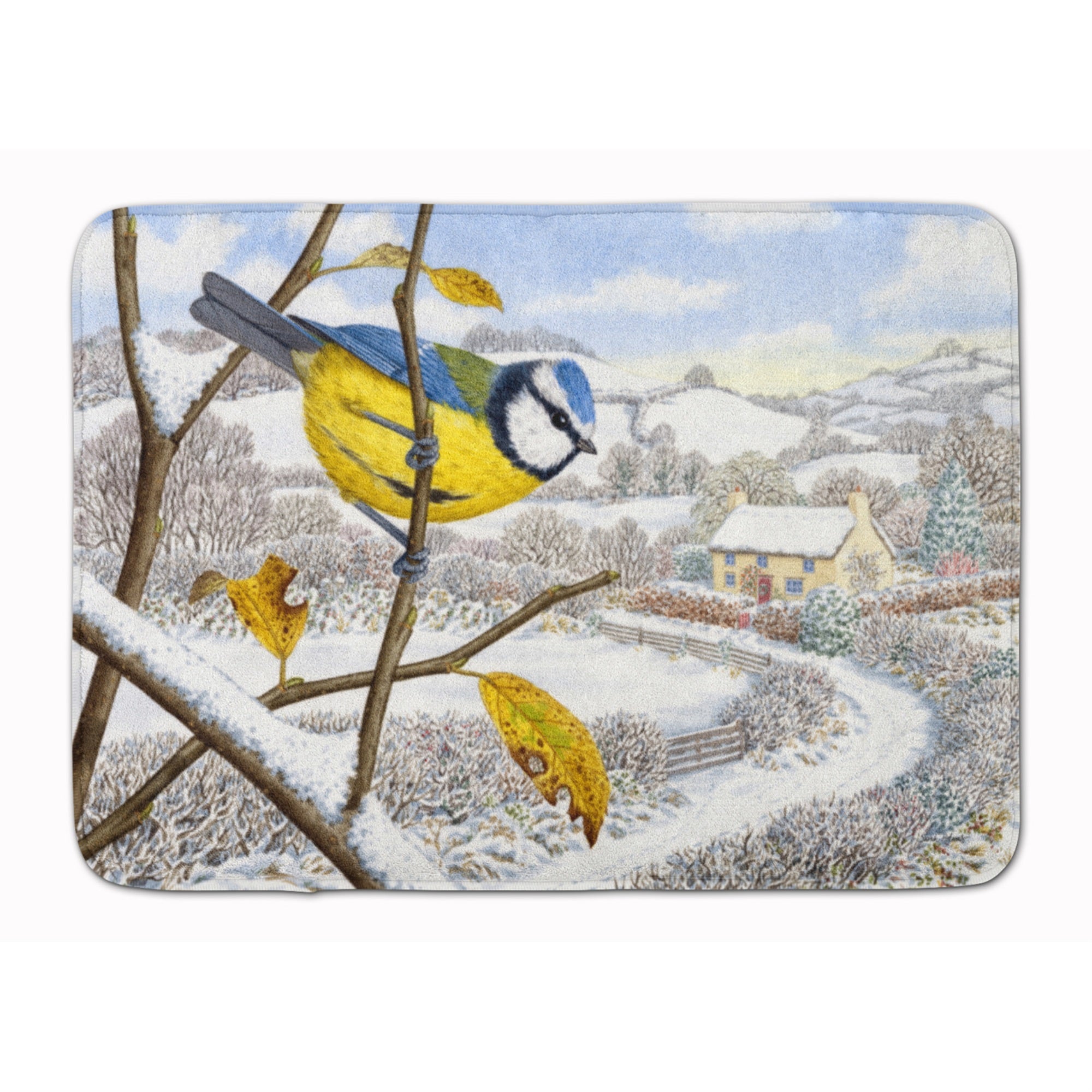 Caroline'S Treasures Winter Eurasian Blue Tit Floor Mat, 19 X 27, Multicolor