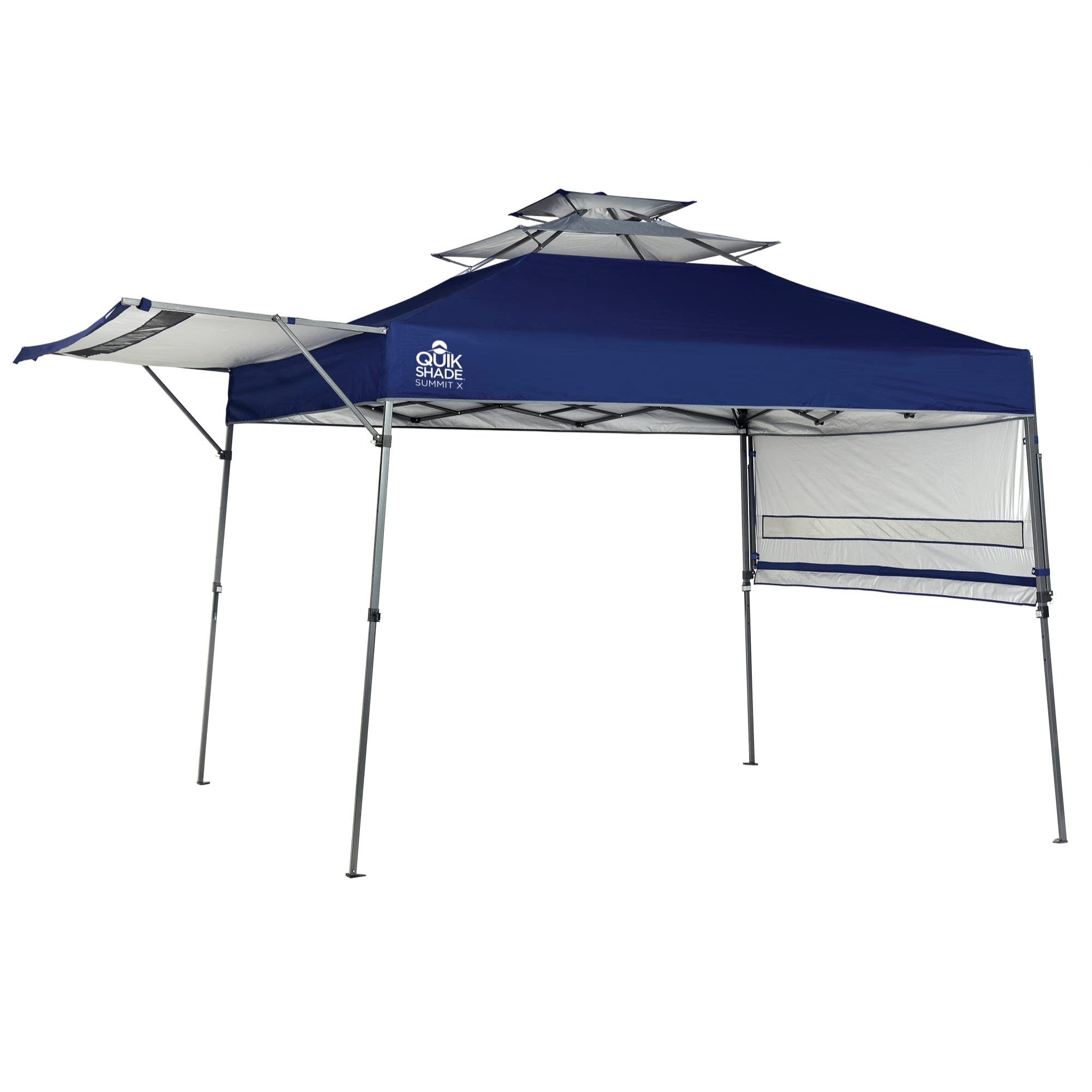 Quik Shade 10' X 17' Summit X 170 Square Feet Of Shade Straight Leg Base With Adjustable Dual Half Awnings Instant Outdoor Pop-Up Canopy, Blue