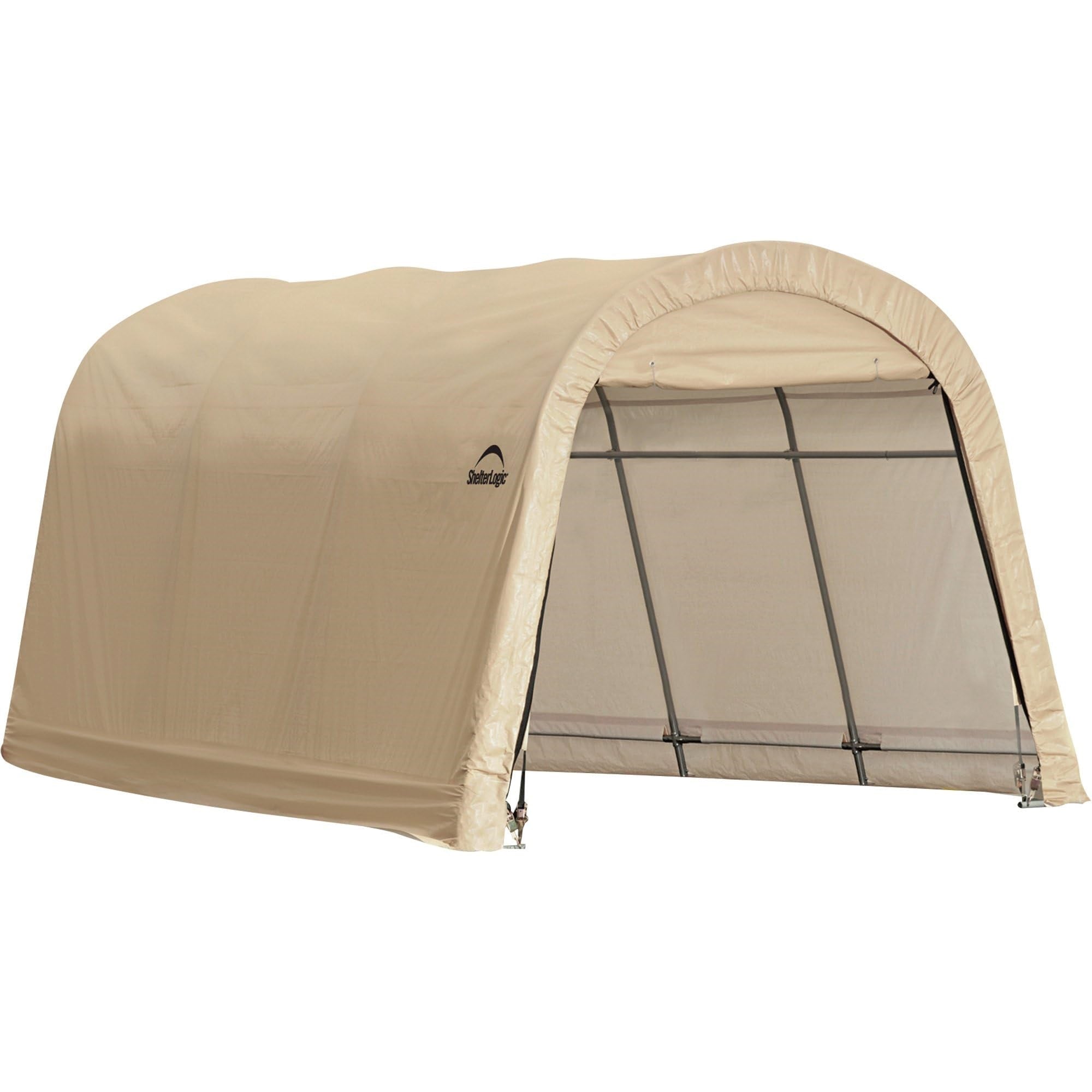 Shelterlogic 10' X 15' X 8' All-Steel Metal Frame Round Style Roof Instant Garage And Autoshelter With Waterproof And Uv-Treated Ripstop Cover