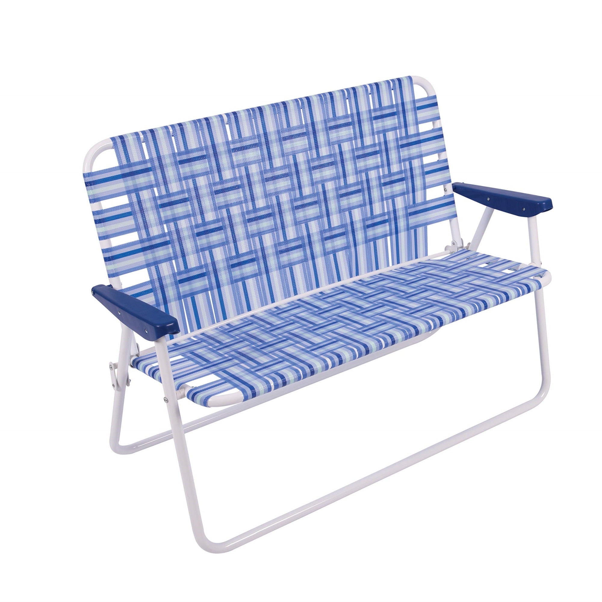Camp & Go 16' Extended Height Folding Double Wide Web Lawn Chair Loveseat, Blue/White