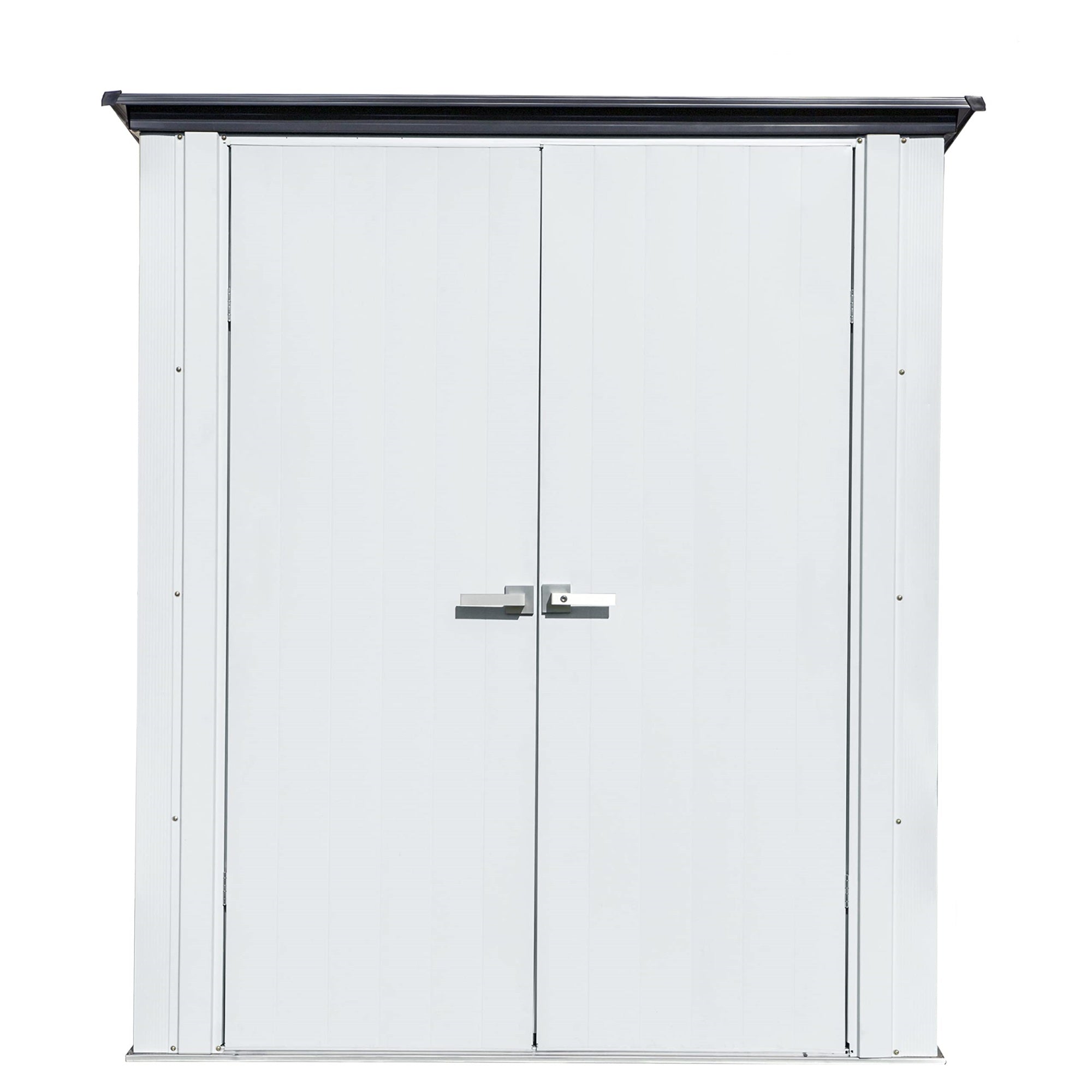 Arrow Shed Designed 5' X 3' X 6' Compact Outdoor Metal Backyard, Patio, And Garden Shed Kit, Flute Gray And Anthracite