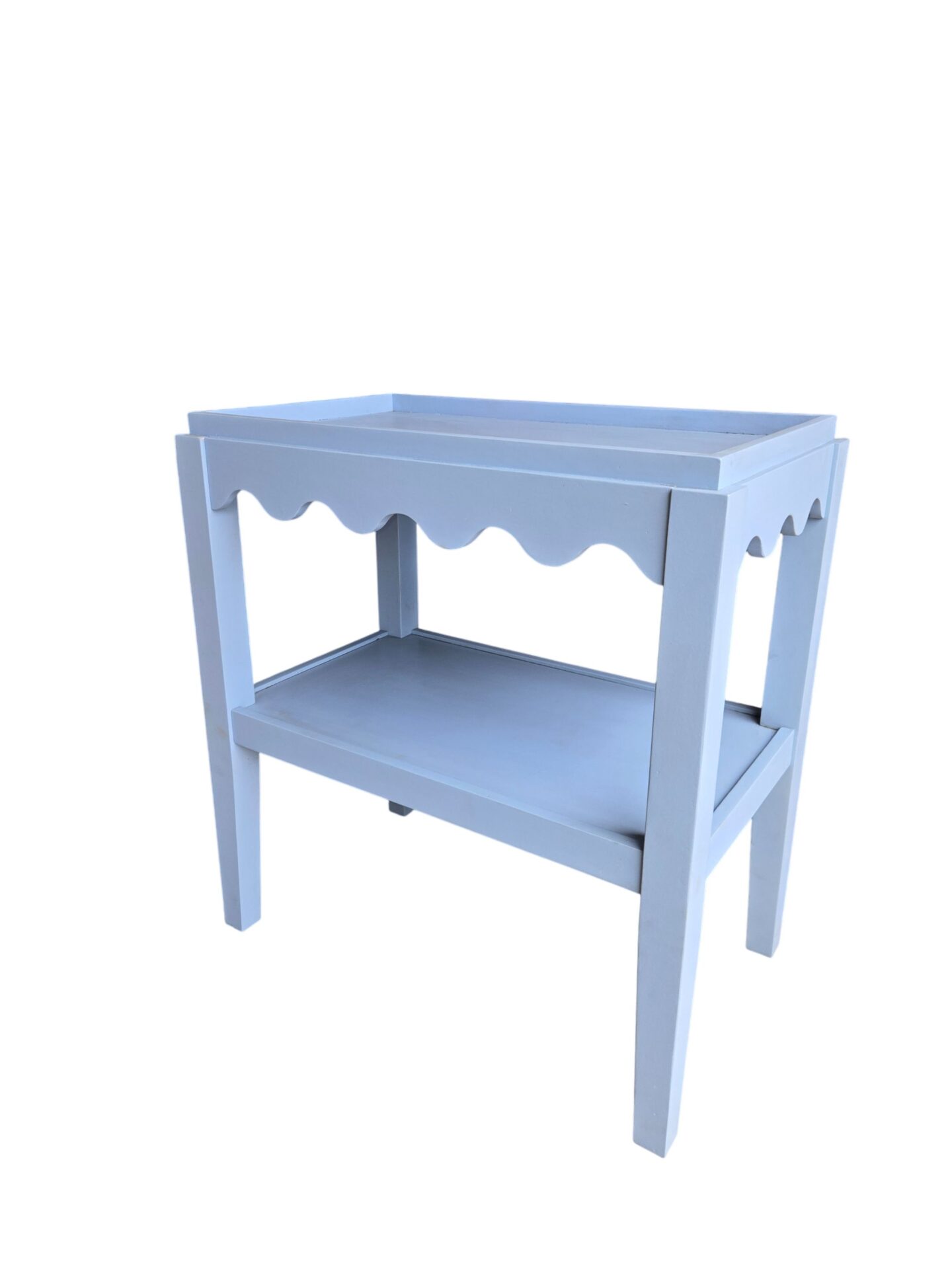 Carolina Chair & Table Scallop Accent Table - Rectangular Mango Wood Side Table - Decorative Edge and Lower Shelf