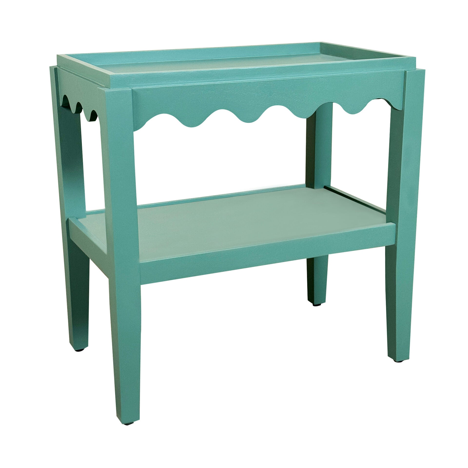 Carolina Chair & Table Scallop Accent Table - Rectangular Mango Wood Side Table - Decorative Edge and Lower Shelf