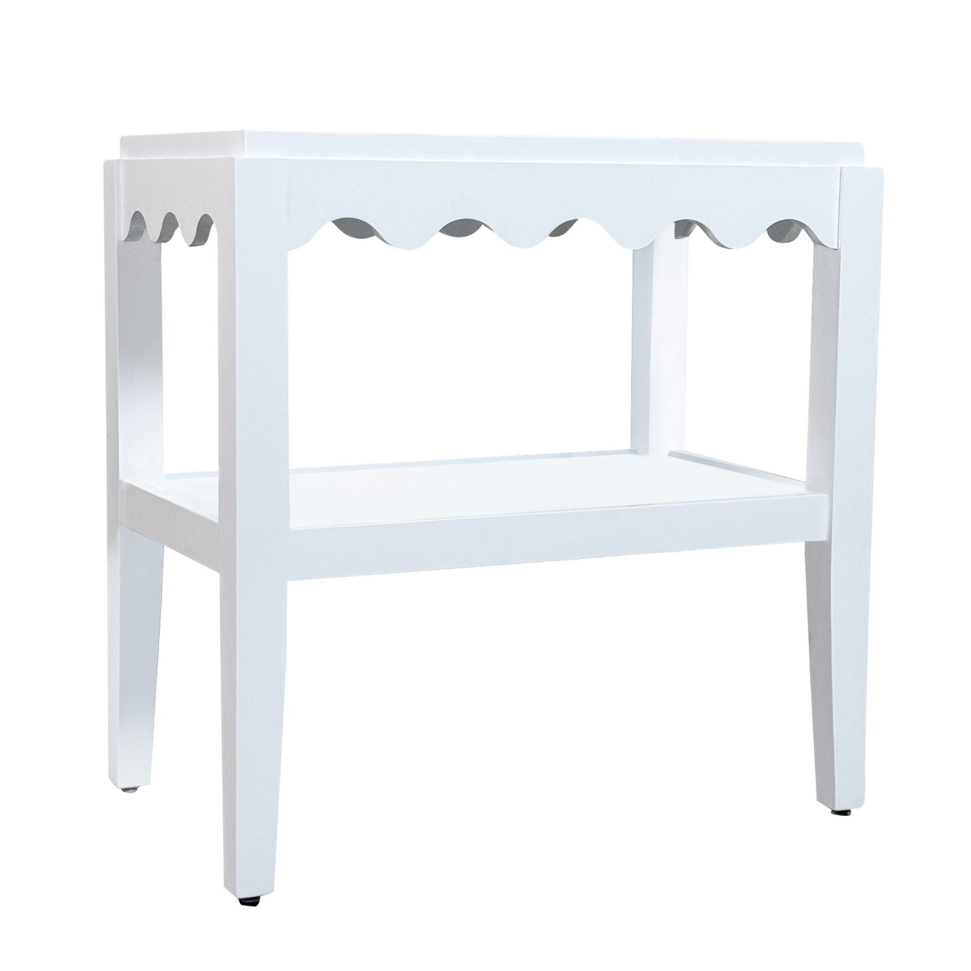 Carolina Chair & Table Scallop Accent Table - Rectangular Mango Wood Side Table - Decorative Edge and Lower Shelf
