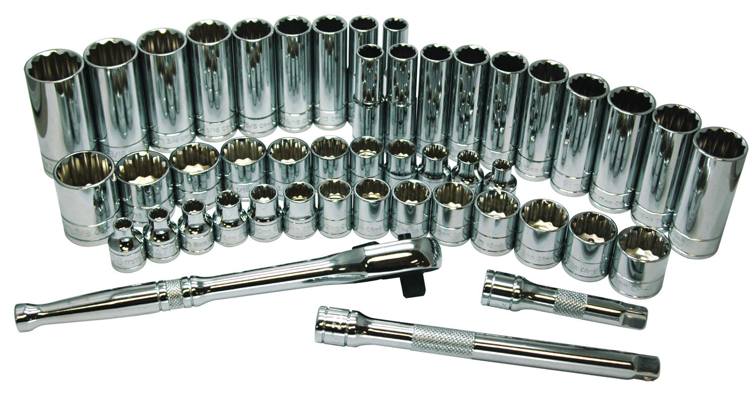 3/8 Drive 12-Point Socket Set, 47 Pc