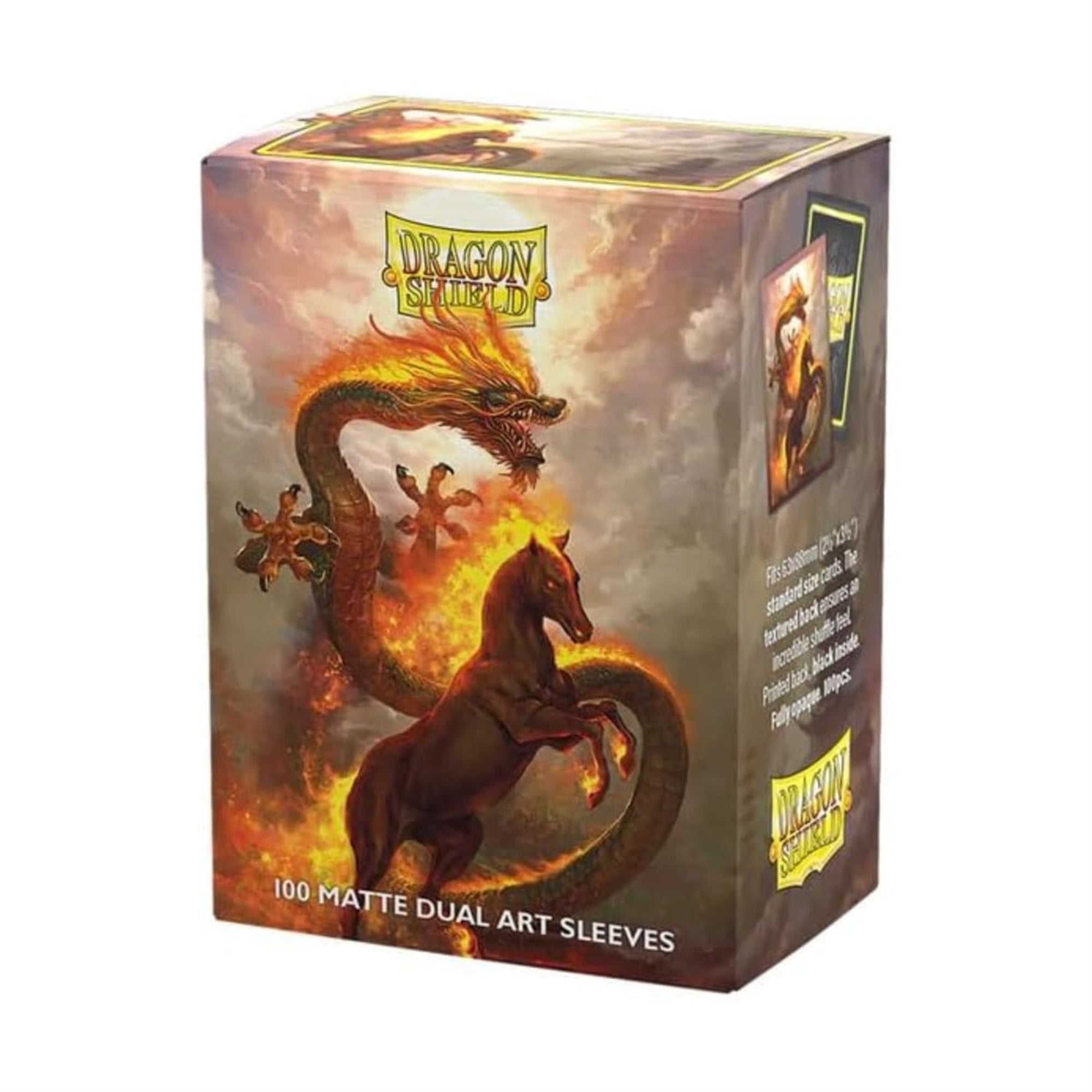 Dragon Shield | Matte Dual Art Sleeves | Fire Horse | 100 CT - Smooth & Tough Premium TCG Sleeves | Compatible with Pokemon, Flesh & Blood, One Piece & Magic the Gathering