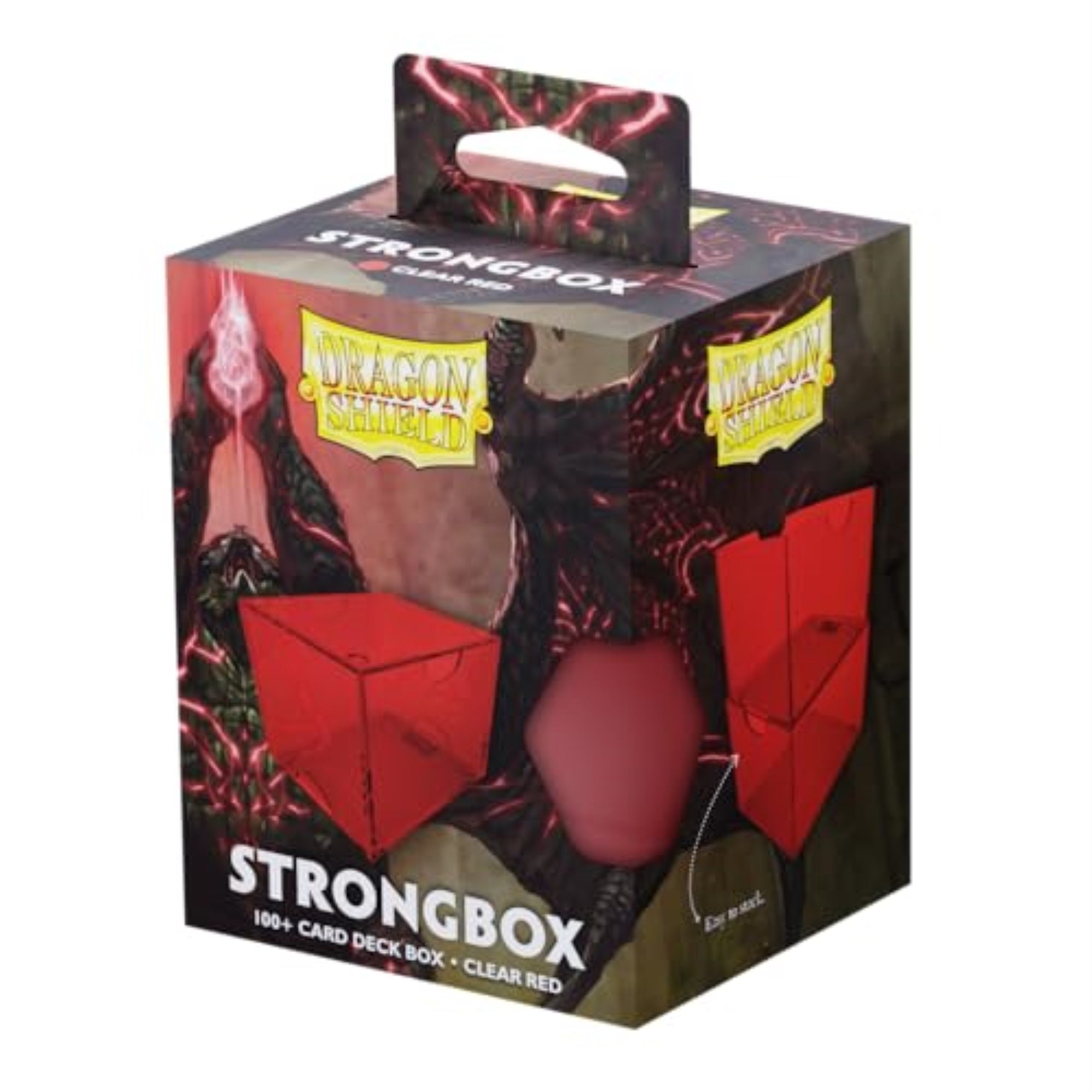 Dragon Shield Strongbox Deck Box Clear Red, Holds 100+ Double Sleeved Cards, Acrylic TCG Storage Case, Vacuum Seal Closure, Stackable, Display Lid, 83.5 x 106 x 75.5 mm