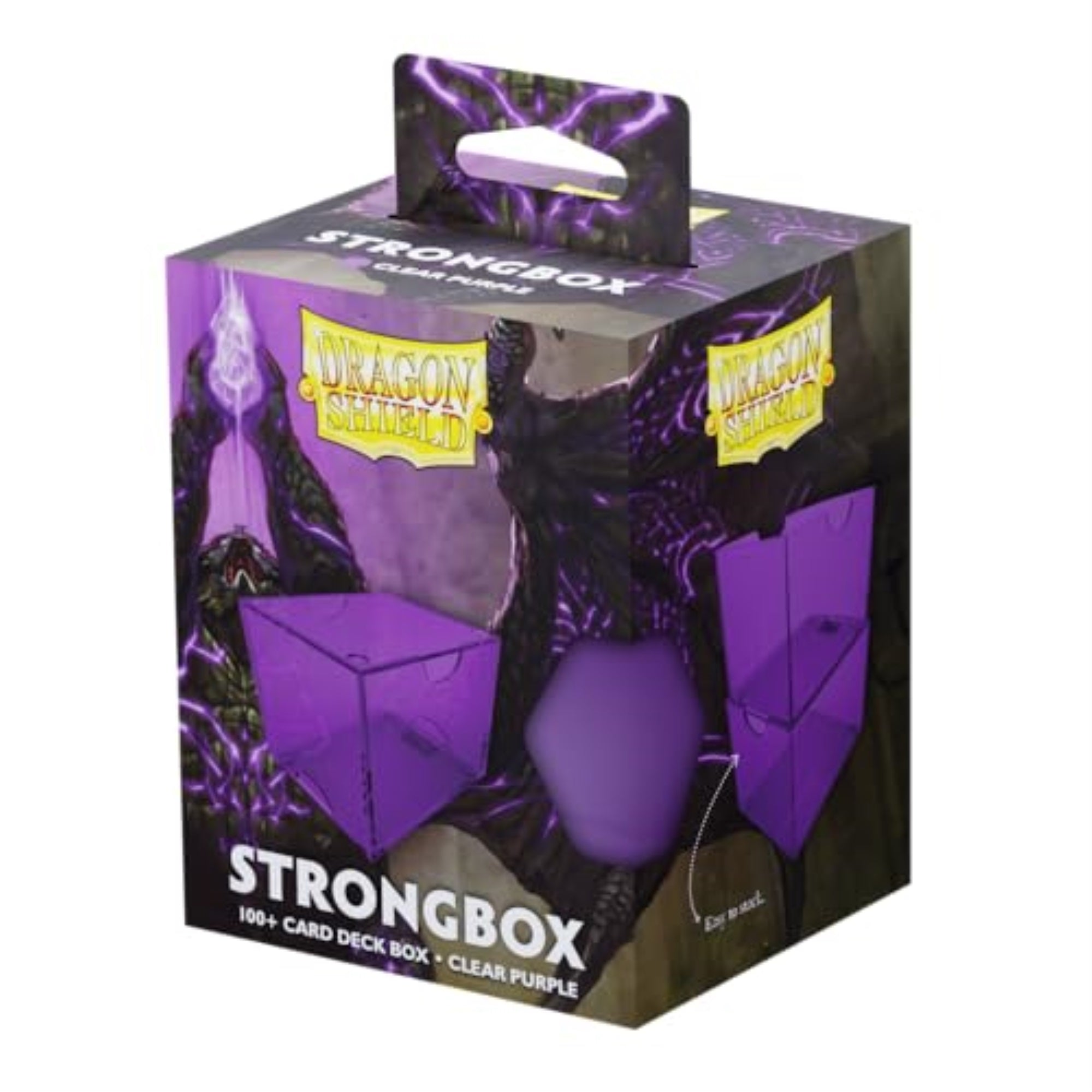 Dragon Shield Strongbox Deck Box Clear Purple, Holds 100+ Double Sleeved Cards, Acrylic TCG Storage Case, Vacuum Seal Closure, Stackable, Display Lid, 83.5 x 106 x 75.5 mm