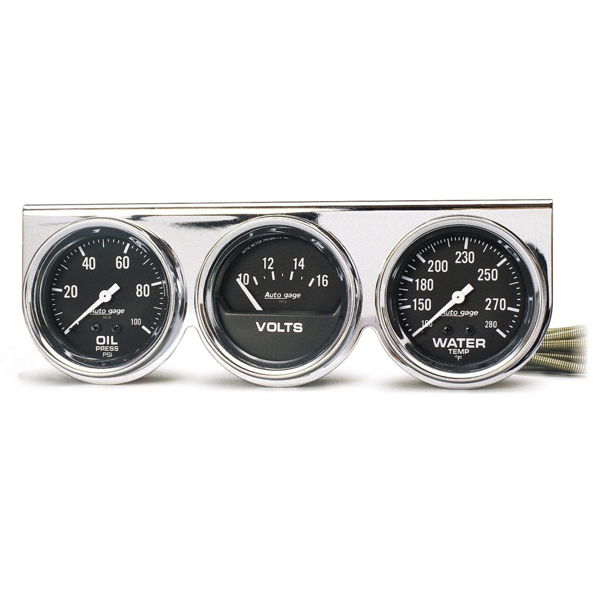 Auto Meter 2399 Autogage Black Oil/Water/Volt Gauge With Chrome Console,2.625 In.