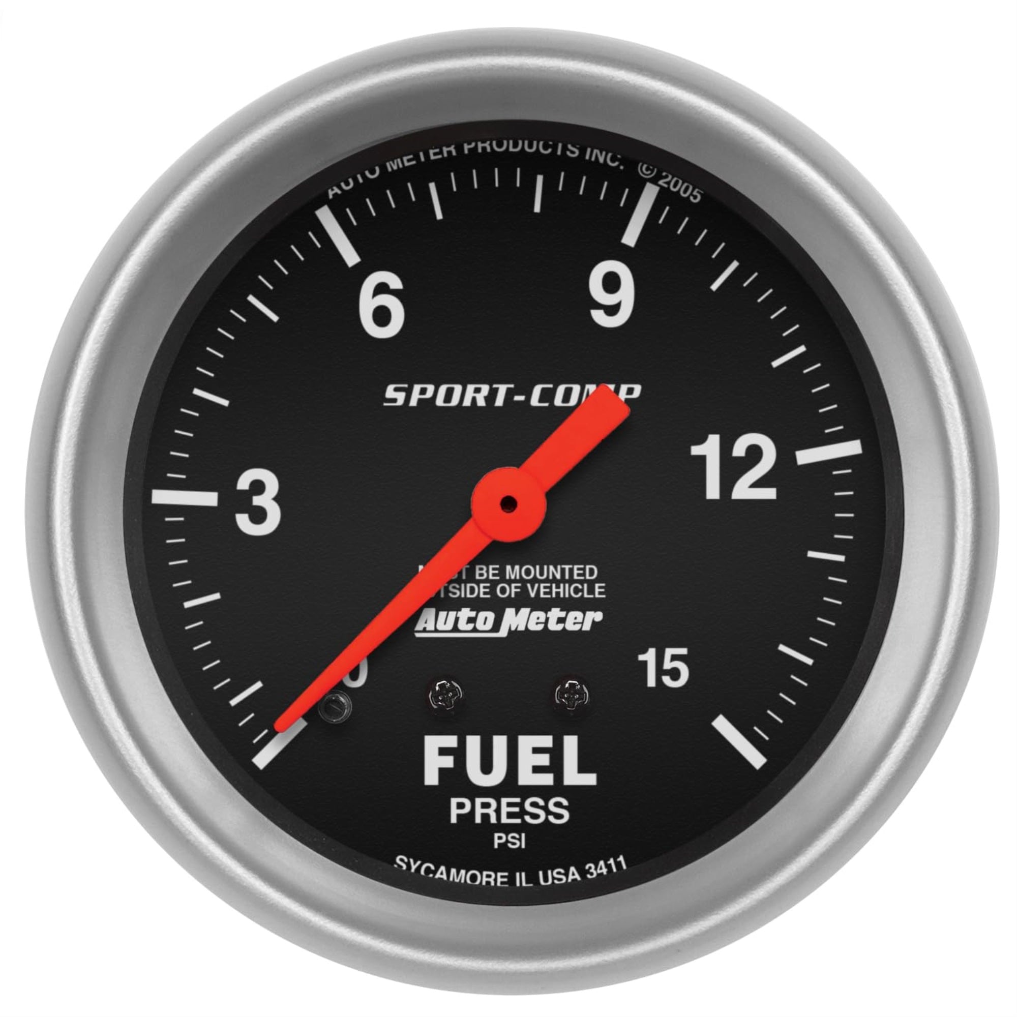 Auto Meter 3411 Sport-Comp Mechanical Fuel Pressure Gauge, Fuel Pressure - 2 5/8'
