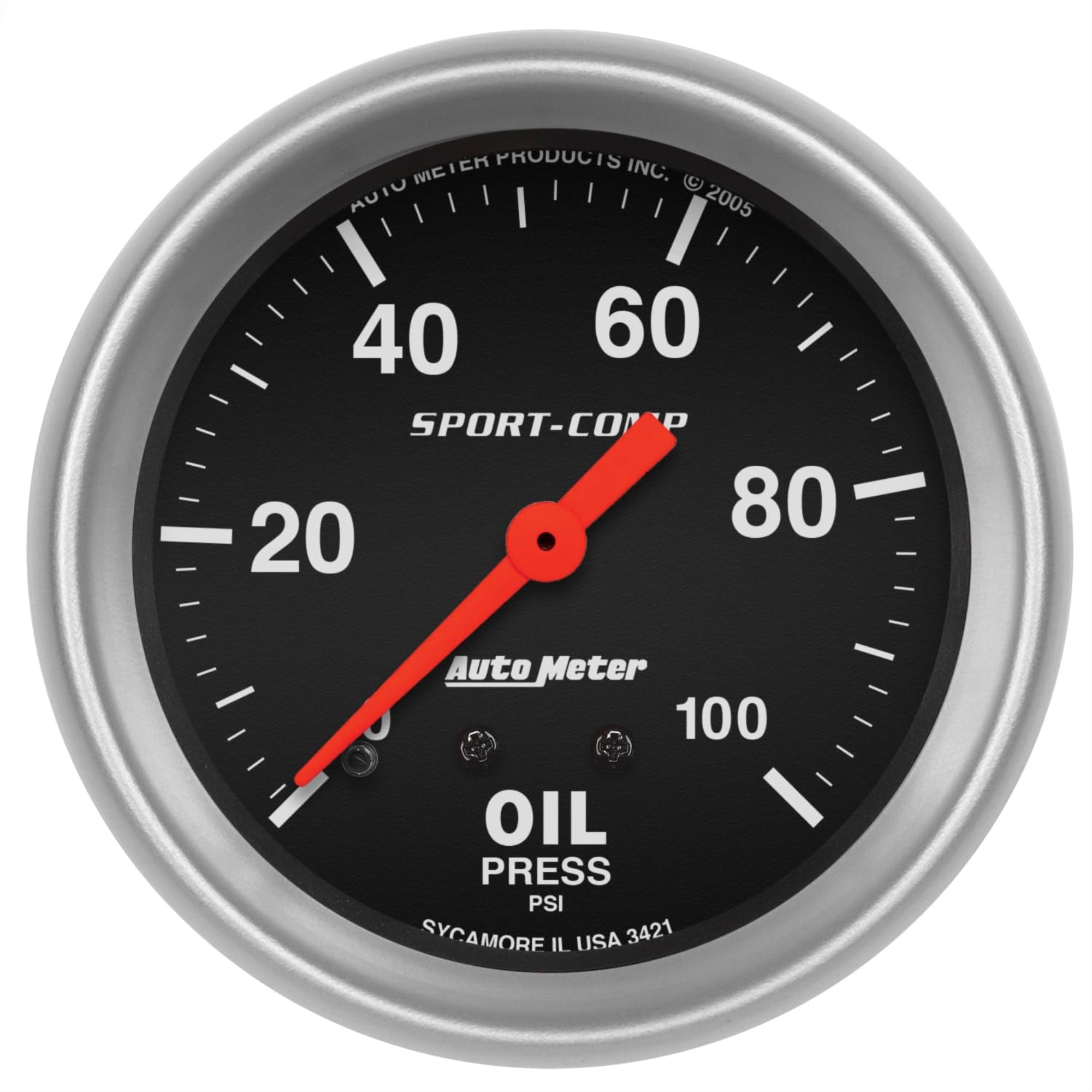 Auto Meter 3421 Sport-Comp Mechanical Oil Pressure Gauge Regular, 2-5/8' (66.7Mm)