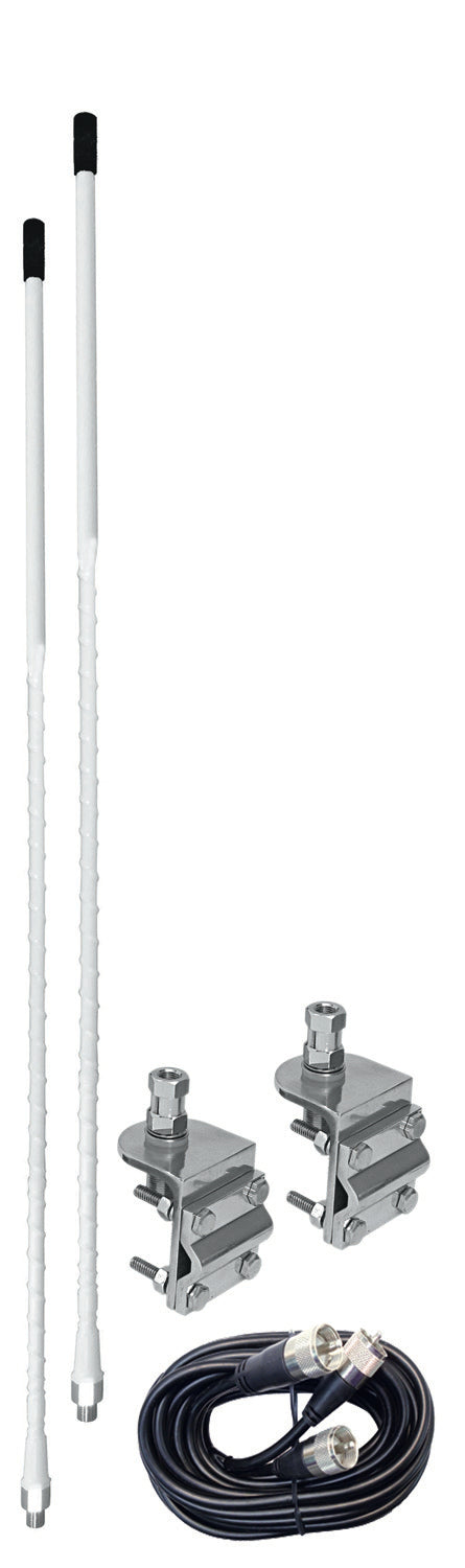 ACCESSORIES UNLIMITED - 2 FOOT WHITE DUAL CB ANTENNA KIT WITH 3-WAY SO239 MIRROR MOUNTS & 9 COAX CABLE & PL259 CONNECTORS