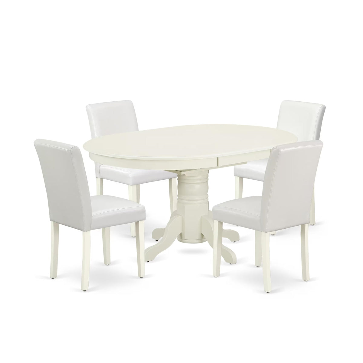 Casafoyer Avab5-Lwh-64 5 Piece Dining Room Table Set Includes An Oval Kitchen Table With  Leaf And 4 White Faux Leather Parson Dining Chairs, 42X60 Inch, Linen White
