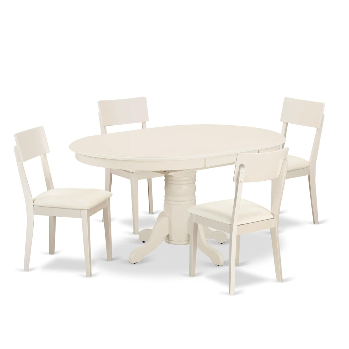 Casafoyer Avad5-Lwh-Lc 5 Piece Modern Dining Table Set Includes An Oval Wooden Table With  Leaf And 4 Faux Leather Kitchen Dining Chairs, 42X60 Inch, Linen White