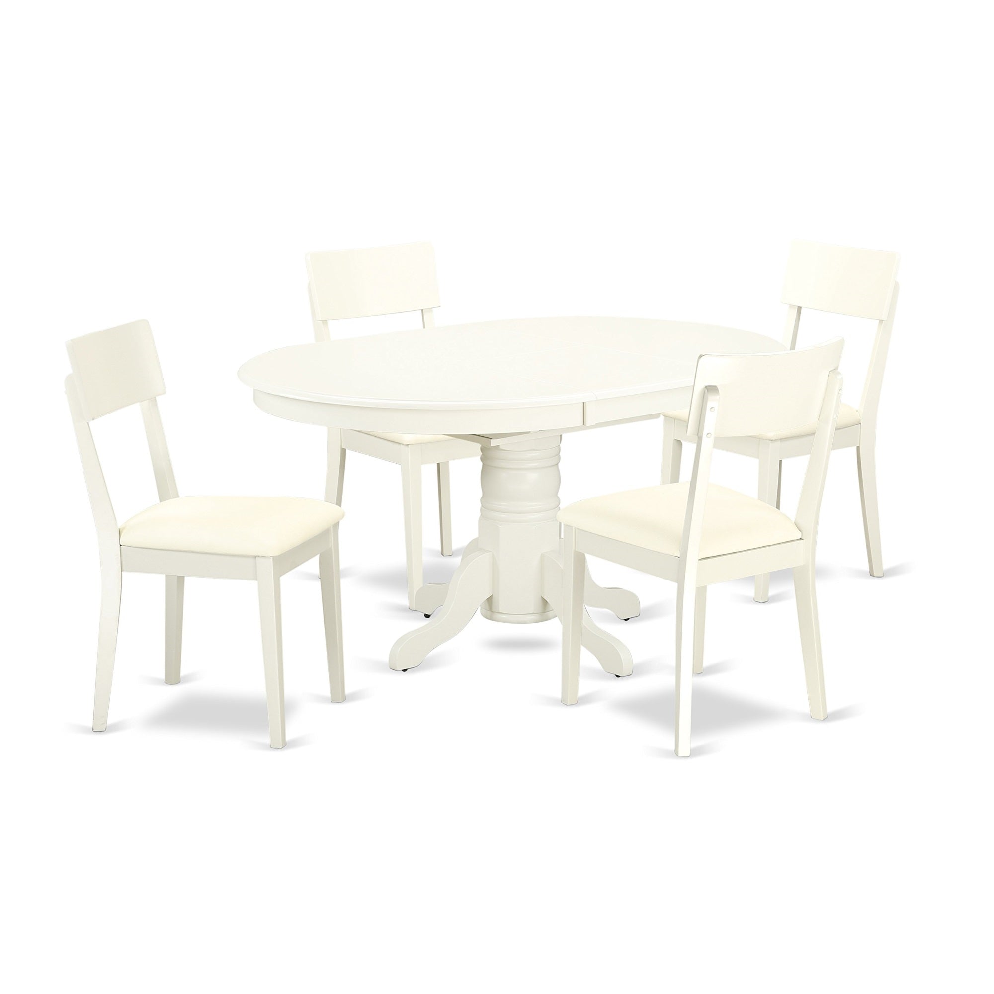 East West Furniture Avad5-Lwh-Lc 5 Piece Modern Dining Table Set Includes An Oval Wooden Table With Butterfly Leaf And 4 Faux Leather Kitchen Dining Chairs, 42X60 Inch, Linen White