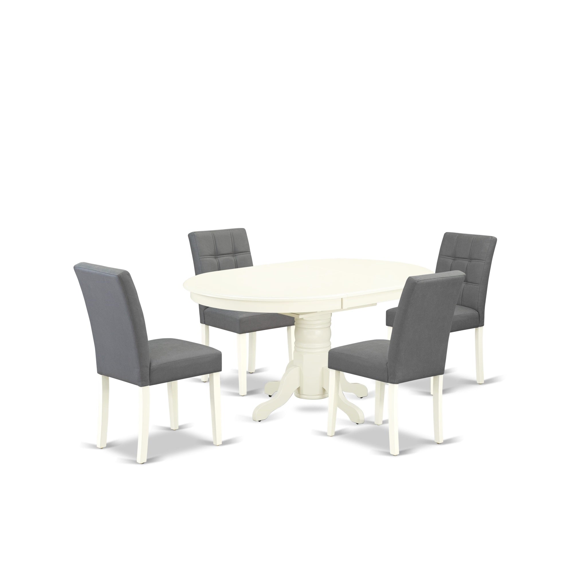 East West Furniture Avas5-Lwh-41 5 Piece Dinner Table Set Includes A Wood Table And 4 Platinum Gray Faux Leather Kitchen Chairs With Stylish Back- Linen White Finish