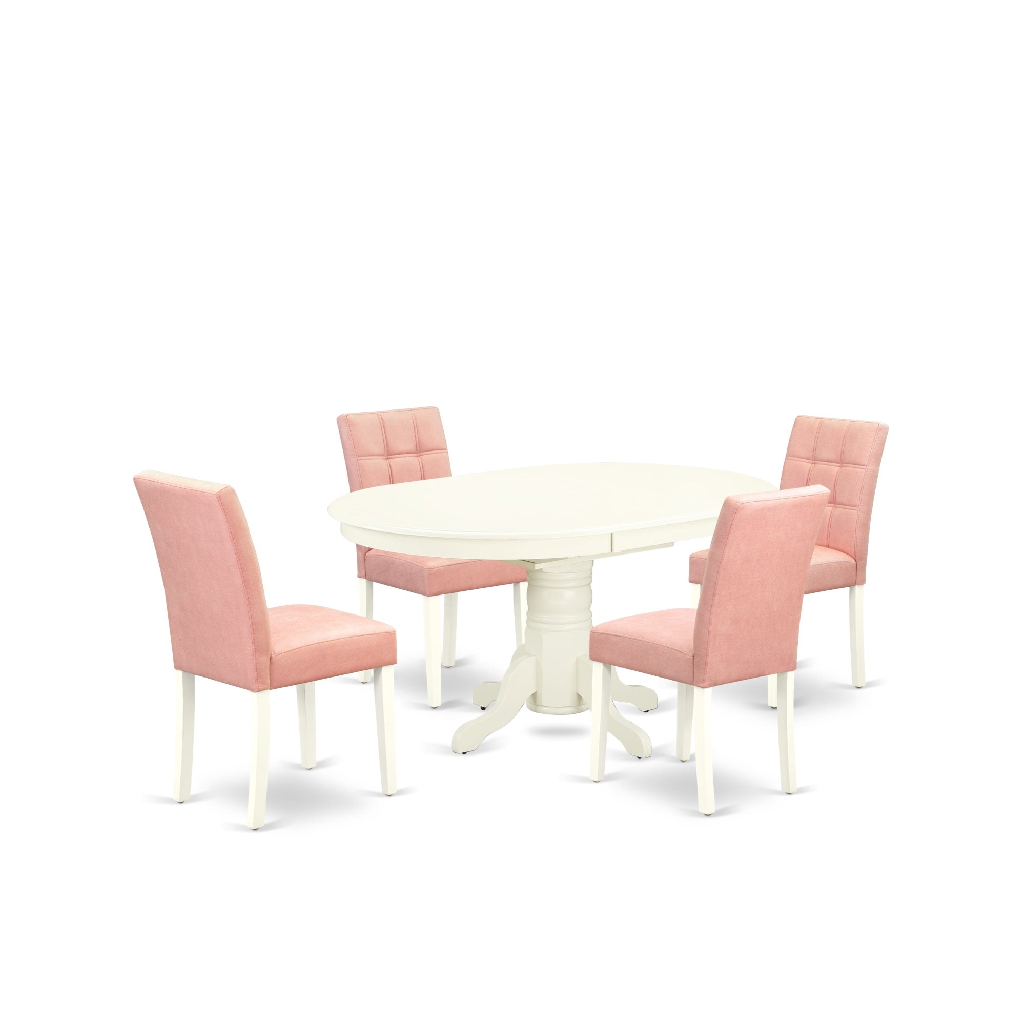 East West Furniture Avas5-Lwh-42 5 Piece Kitchen Table Set Includes A Wooden Table And 4 Beige Red Upholstered Dining Chairs With Stylish Back- Linen White Finish