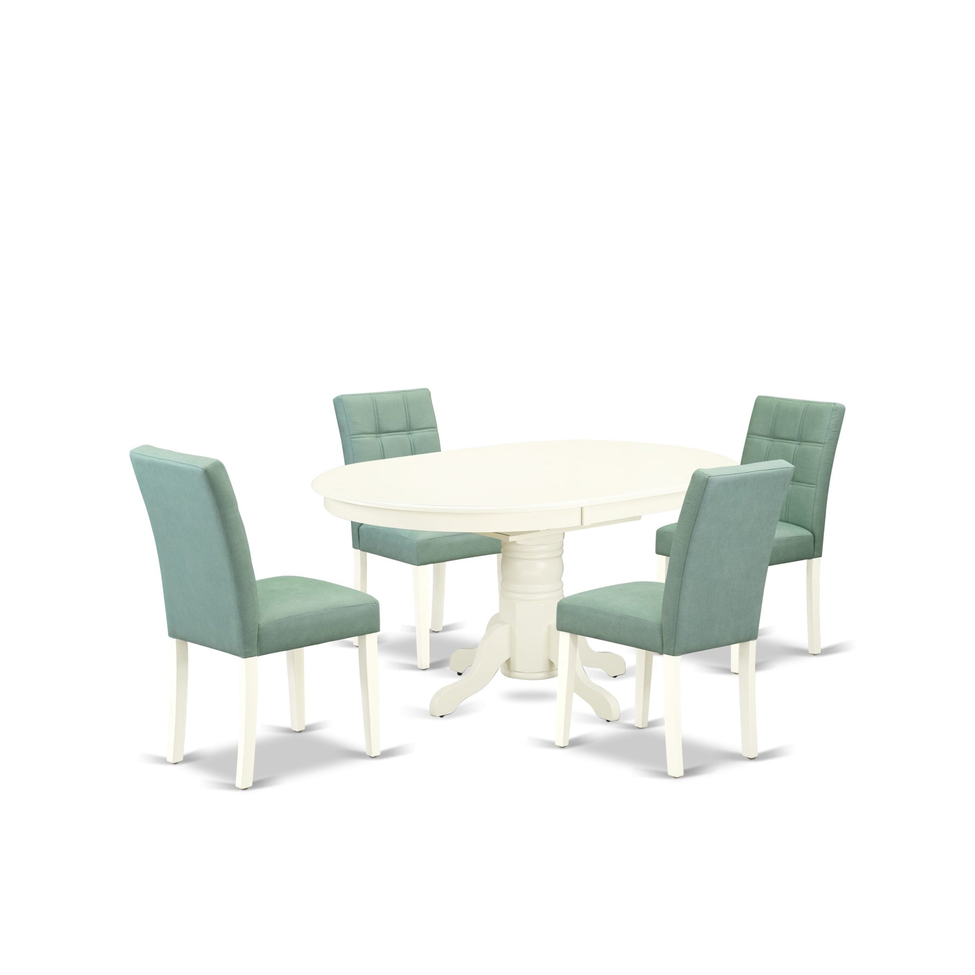 East West Furniture Avas5-Lwh-43 5 Piece Dining Room Table Set Includes A Dining Table And 4 Willow Green Faux Leather Dining Chairs, Linen White
