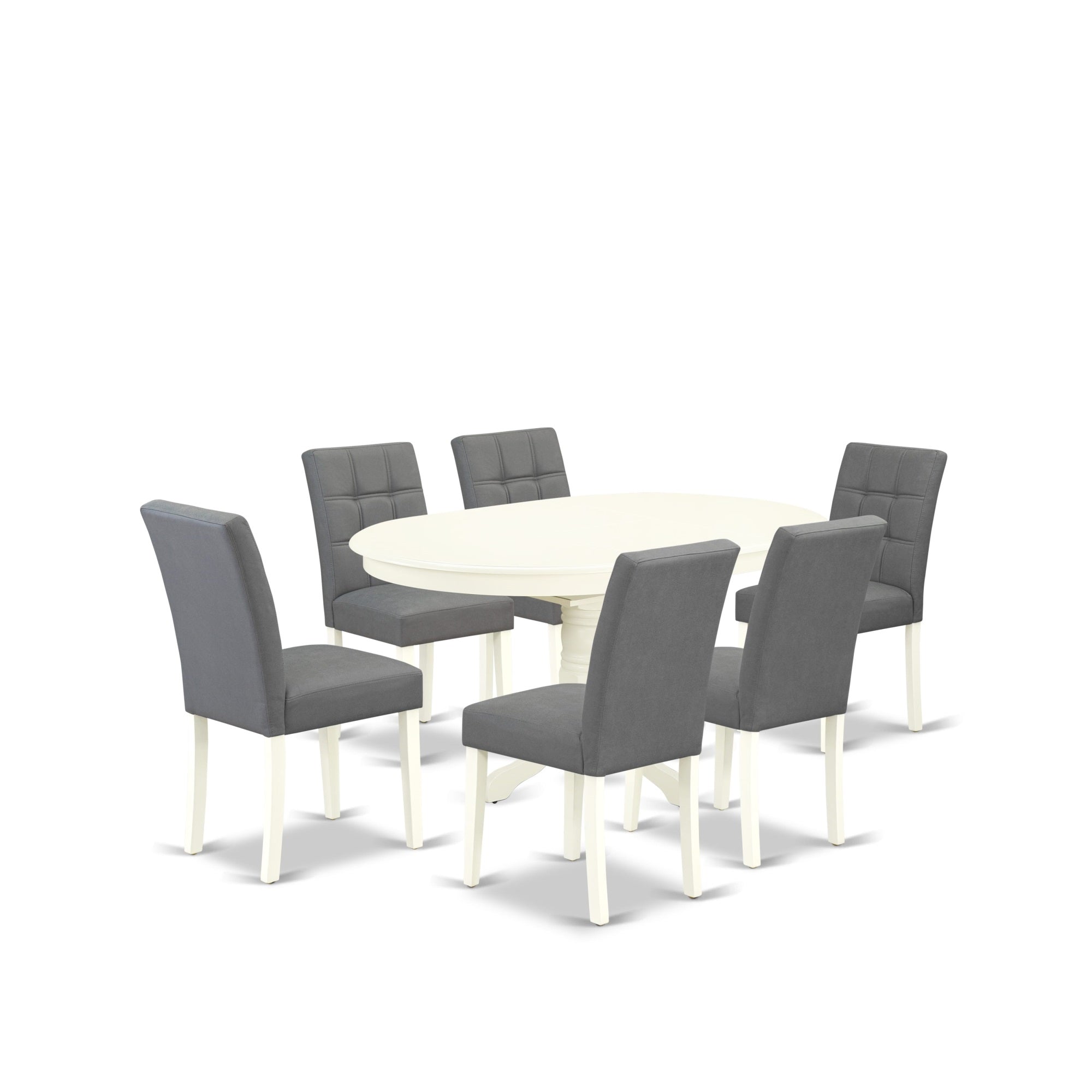 East West Furniture Avas7-Lwh-41 7 Piece Kitchen Table Set Consists A Wood Table And 6 Platinum Gray Faux Leather Wooden Chairs With Stylish Back- Linen White Finish