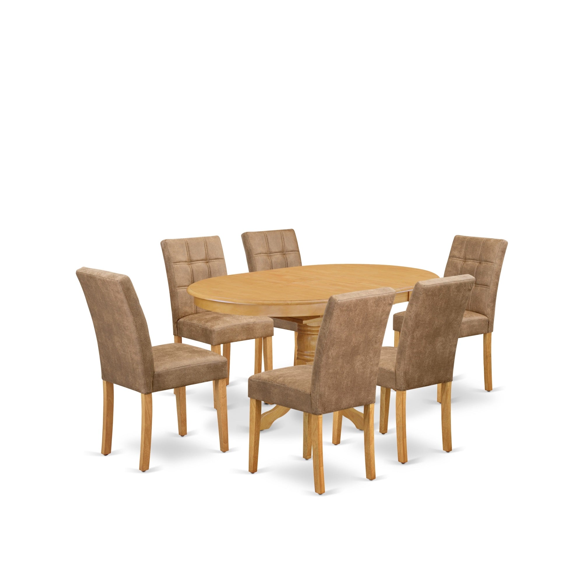 East West Furniture Avas7-Oak-28 7 Piece Kitchen Dining Table Set Consists A Wood Table And 6 Brown Textured Faux Leather Parson Dining Chairs, Oak
