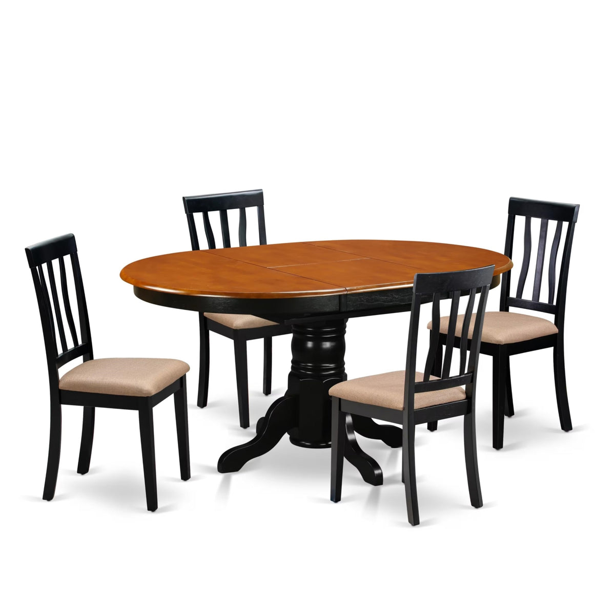 Casafoyer Avon 5 Piece Set For 4 Includes An Oval Table With  Leaf And 4 Linen Fabric Kitchen Dining Chairs, 42X60 Inch, Avat5-Blk-C
