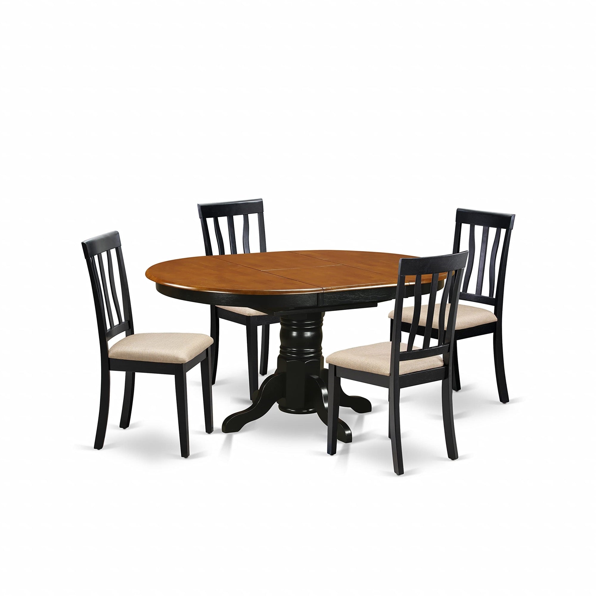 Ergode Avat5-Blk-C, 5-Piece Dining Room Set, Asian Wood, Linen Fabric Seats, Black & Cherry Color Scheme, Easy To Transport & Assemble, Includes Table & 4 Chairs