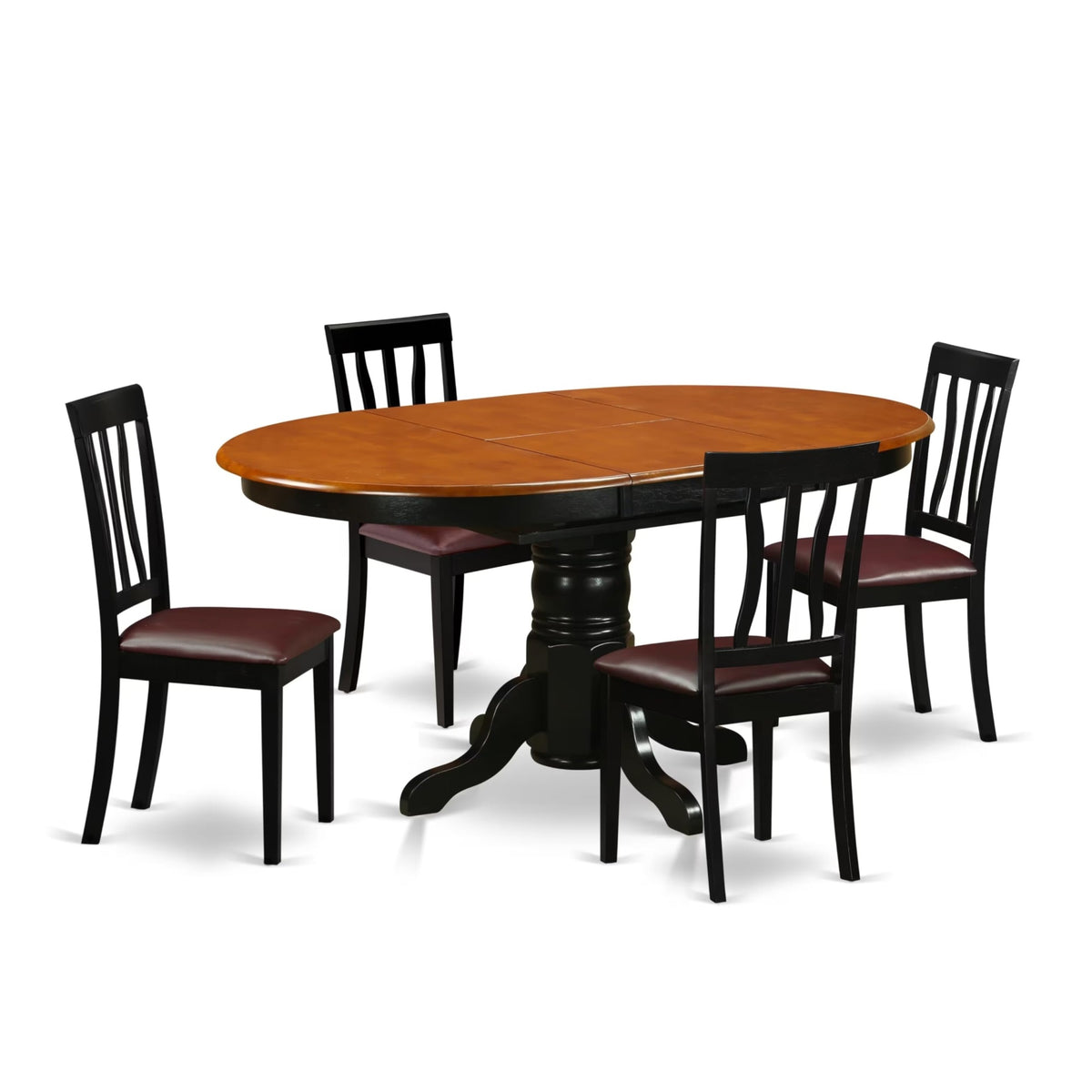 Casafoyer Avat5-Blk-Lc 5 Piece Dining Table Set For 4 Includes An Oval Kitchen Table With  Leaf And 4 Faux Leather Kitchen Dining Chairs, 42X60 Inch, Black & Cherry