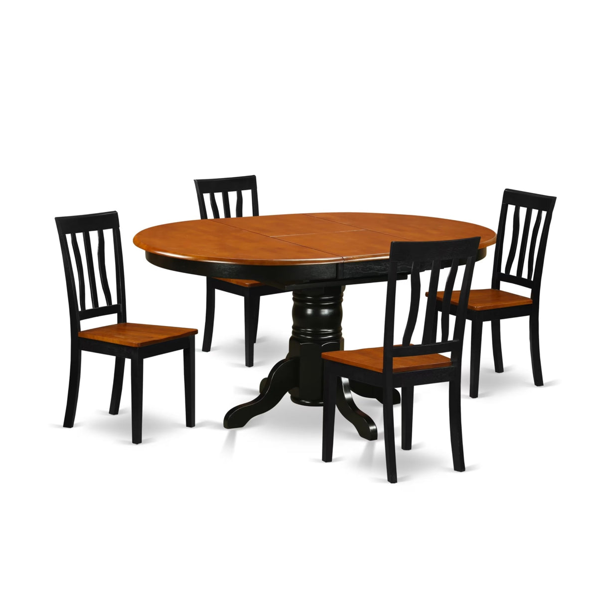 Casafoyer Avat5-Blk-W 5 Piece Dining Room Table Set Includes An Oval Kitchen Table With  Leaf And 4 Dining Chairs, 42X60 Inch, Black & Cherry