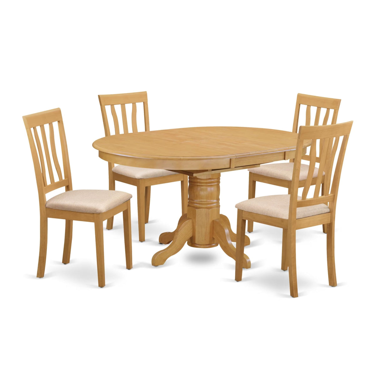 Casafoyer Avon 5 Piece Kitchen Set For 4 Includes An Oval Table With  Leaf And 4 Linen Fabric Dining Room Chairs, 42X60 Inch, Avat5-Oak-C