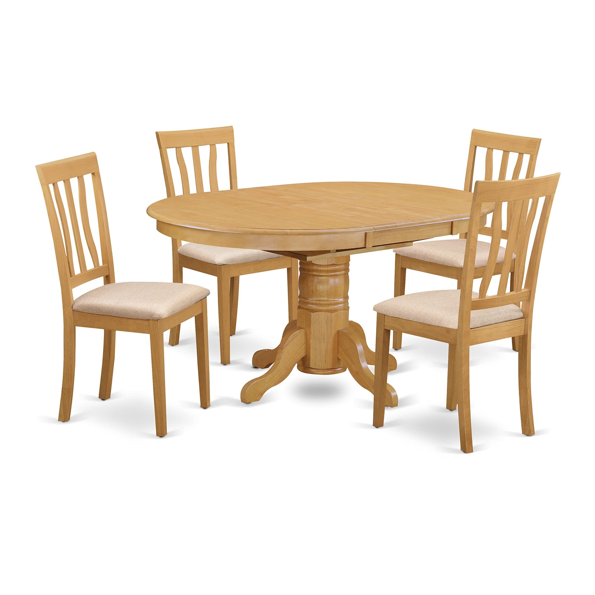 Ergode Avat5-Oak-C, 5-Piece Kitchen Dining Set, Wooden Table & 4 Chairs, Linen Fabric Seats, Sturdy & Stable, Easy To Carry & Assemble, Timeless Design, 42X60 Inch