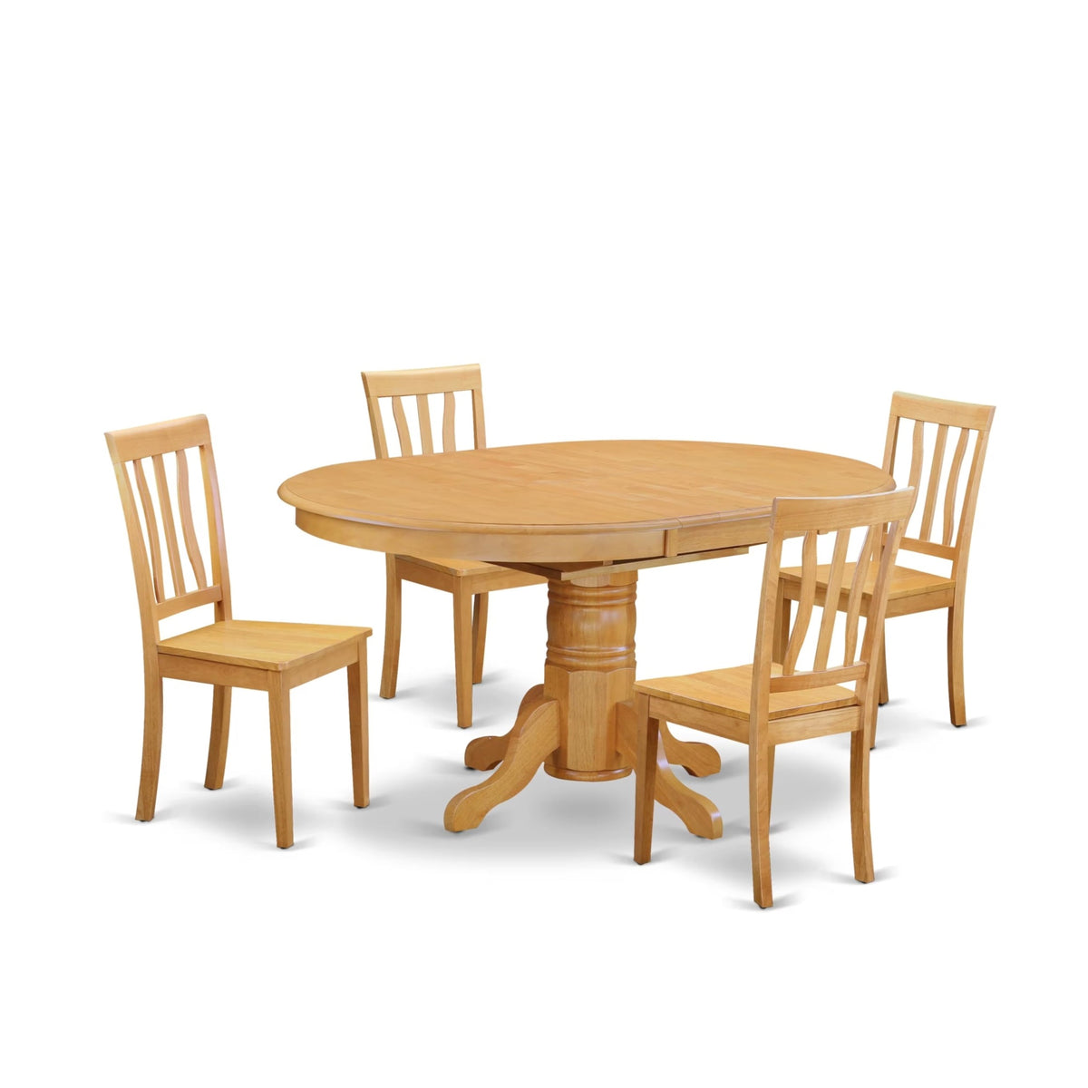 Casafoyer Avat5-Oak-W 5 Piece Kitchen Table Set For 4 Includes An Oval Dining Room Table With  Leaf And 4 Solid Wood Seat Chairs, 42X60 Inch, Oak