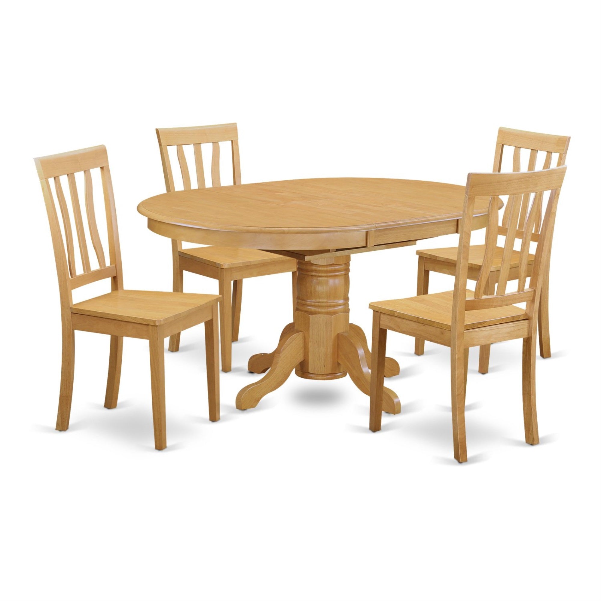 Ergode Kitchen Dining Chairs, Round Wooden Table, 5-Piece Traditional Dinette Set, Asian Rubber Wood, Oak Seat, Slatted Back, Easy To Transport, Clean, Assemble, 4 Chairs, 1 Mid-Century Dining Table