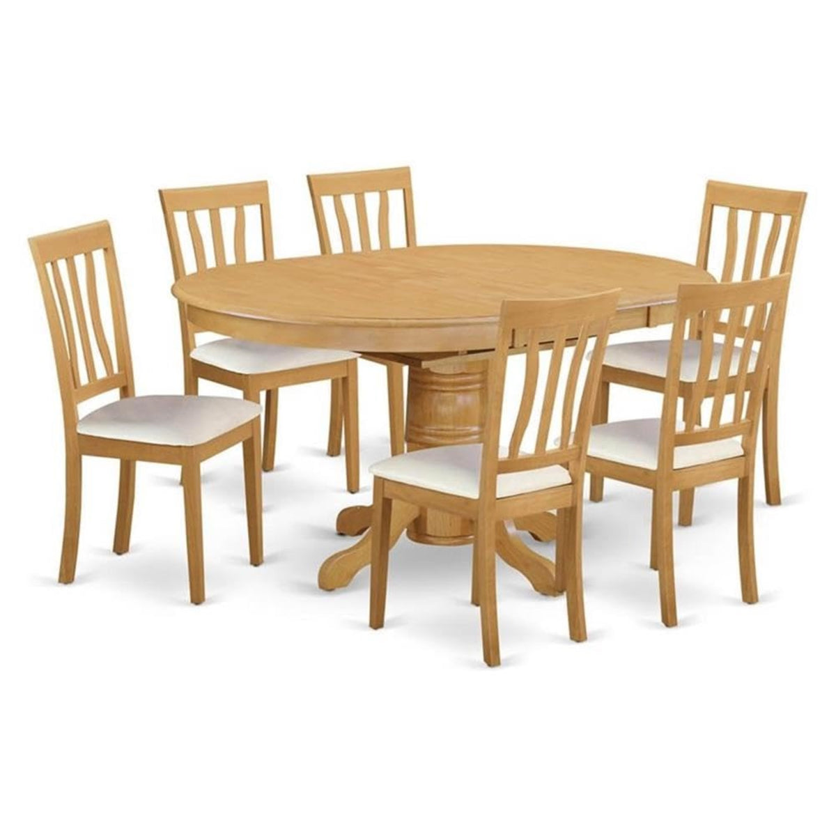 Casafoyer Avat7-Oak-Lc 7 Pc Dinette Table With Leaf And 6 Faux Leather Seat Chairs In Oak. Oak/Oval/Faux Leather Seat