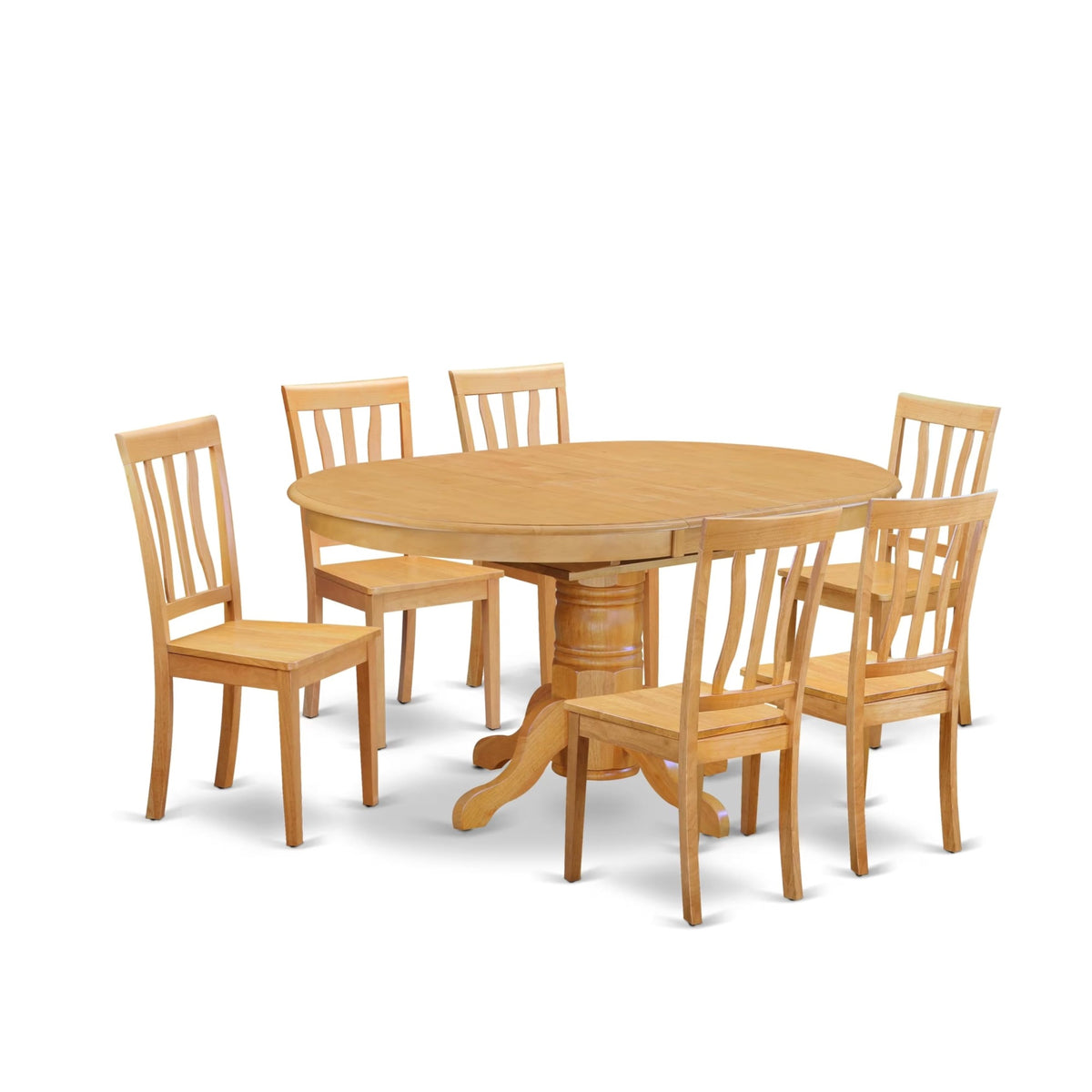 Casafoyer Avat7-Oak-W 7 Piece Dining Table Set Consist Of An Oval Dining Room Table With  Leaf And 6 Wooden Seat Chairs, 42X60 Inch, Oak