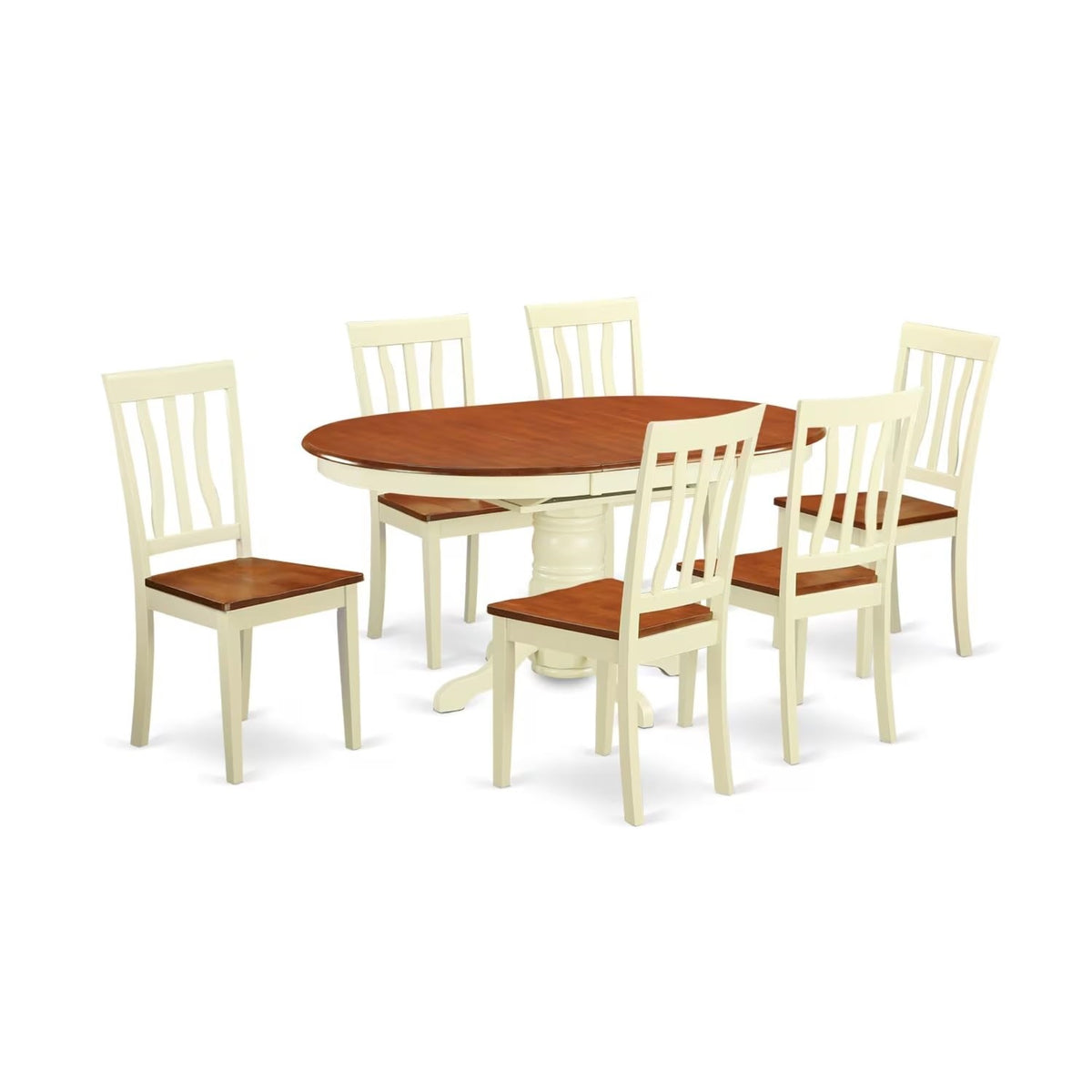 Casafoyer Avat7-Whi-W 7 Piece Dining Table Set Consist Of An Oval Dining Room Table With  Leaf And 6 Wooden Seat Chairs, 42X60 Inch, Buttermilk & Cherry