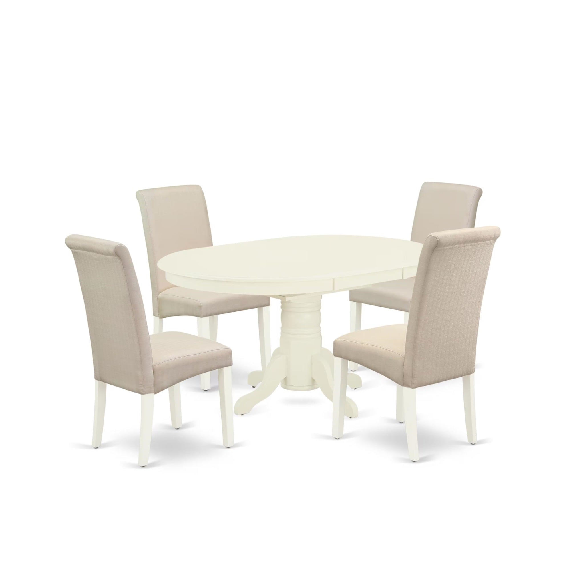 Casafoyer Avba5-Lwh-01 5 Piece Kitchen Table & Chairs Set Includes An Oval Dining Room Table With  Leaf And 4 Cream Linen Fabric Parson Chairs, 42X60 Inch, Linen White