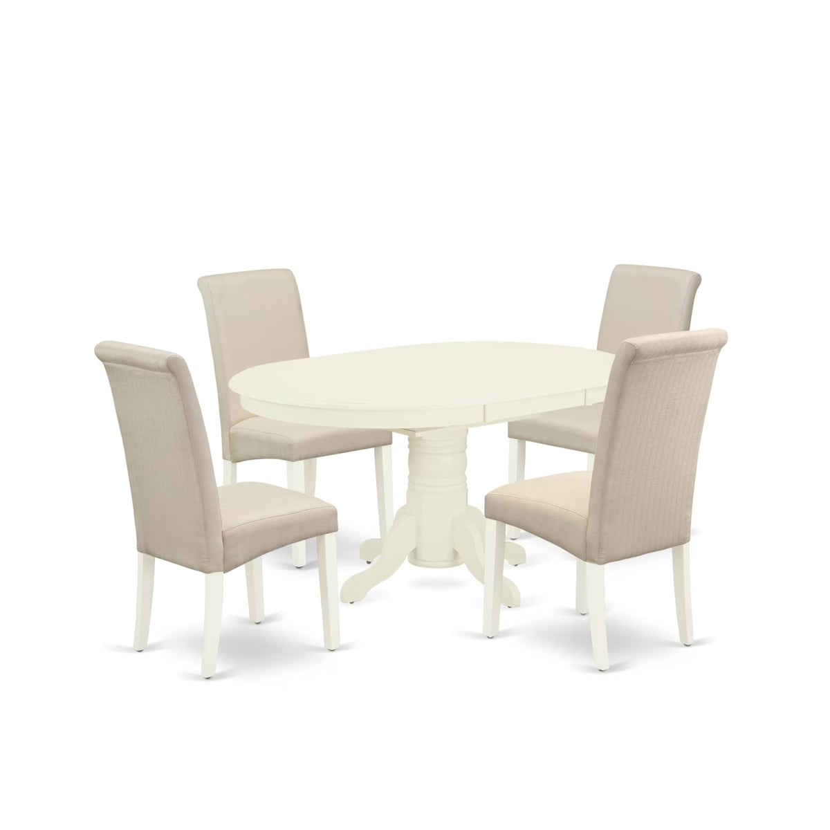 Casafoyer Avba5-Lwh-01 5 Piece Kitchen Table & Chairs Set Includes An Oval Dining Room Table With  Leaf And 4 Cream Linen Fabric Parson Chairs, 42X60 Inch, Linen White
