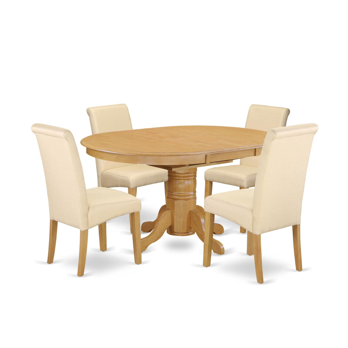 Casafoyer Avba5-Oak-02 5 Piece Dinette Set Includes An Oval Dining Room Table With  Leaf And 4 Light Beige Linen Fabric Upholstered Chairs, 42X60 Inch, Oak