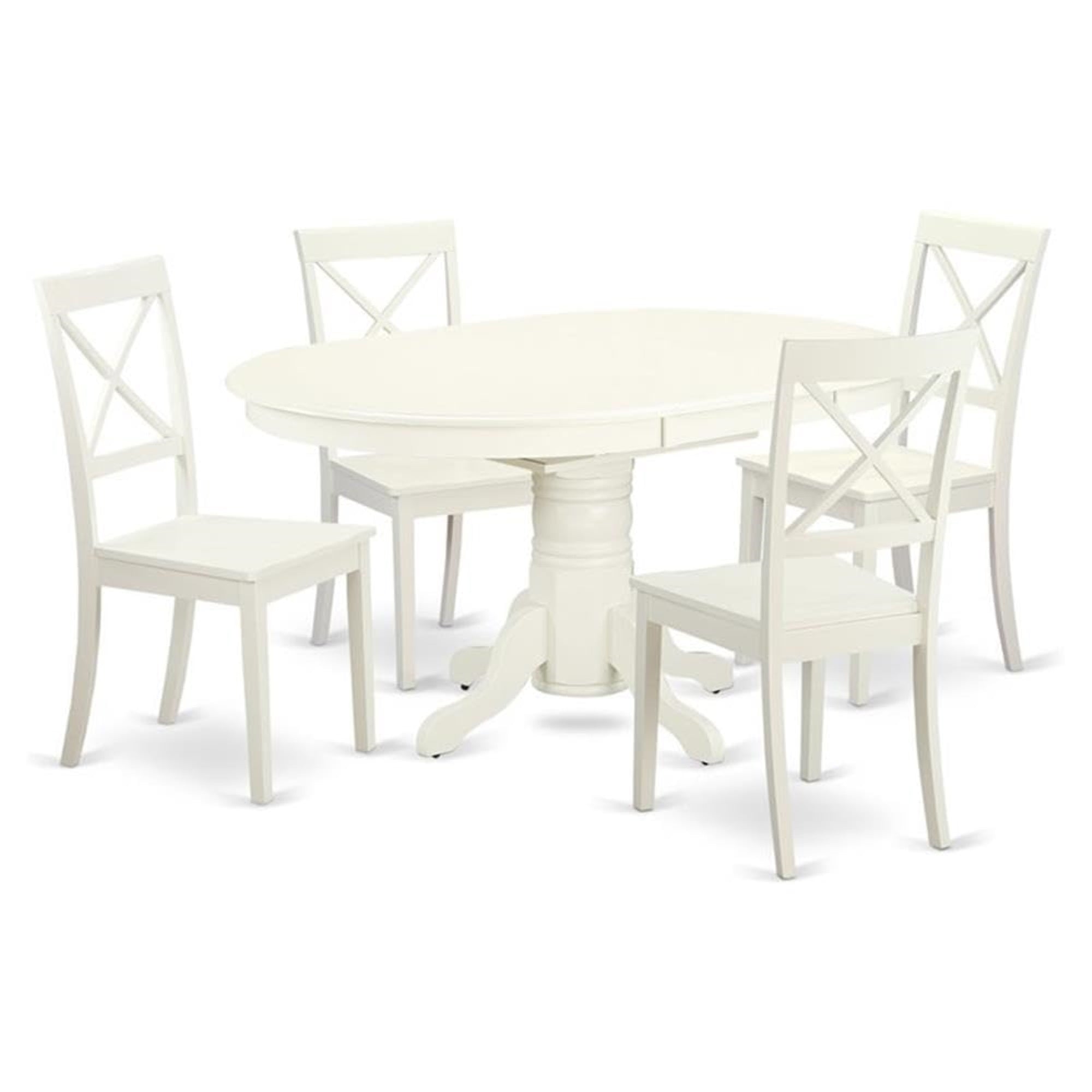 Casafoyer Avbo5-Lwh-W 5 Piece Modern Dining Table Set Includes An Oval Wooden Table With  Leaf And 4 Dining Room Chairs, 42X60 Inch, Linen White