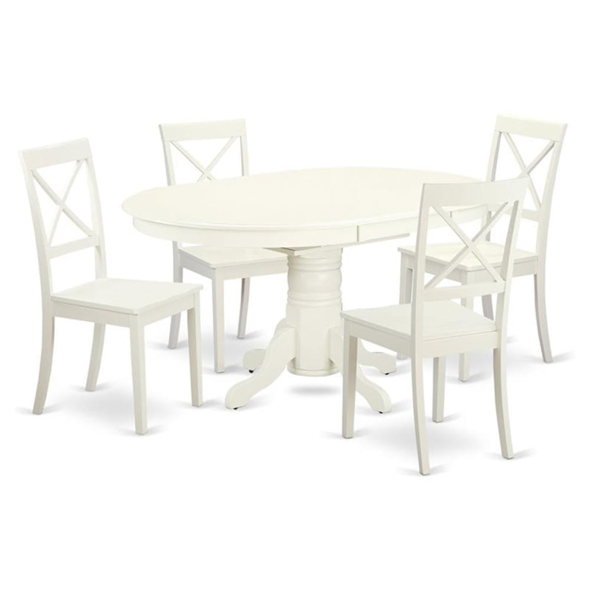 Casafoyer Avbo5-Lwh-W 5 Piece Modern Dining Table Set Includes An Oval Wooden Table With  Leaf And 4 Dining Room Chairs, 42X60 Inch, Linen White