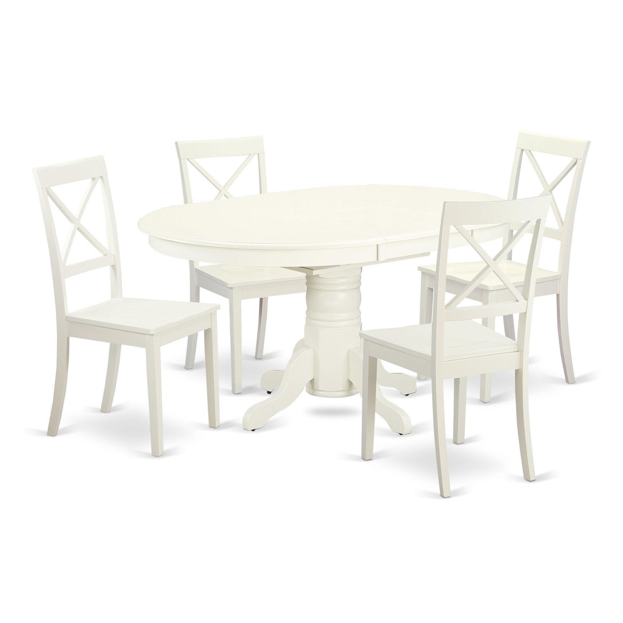 East West Furniture Avbo5-Lwh-W 5 Piece Modern Dining Table Set Includes An Oval Wooden Table With Butterfly Leaf And 4 Dining Room Chairs, 42X60 Inch, Linen White