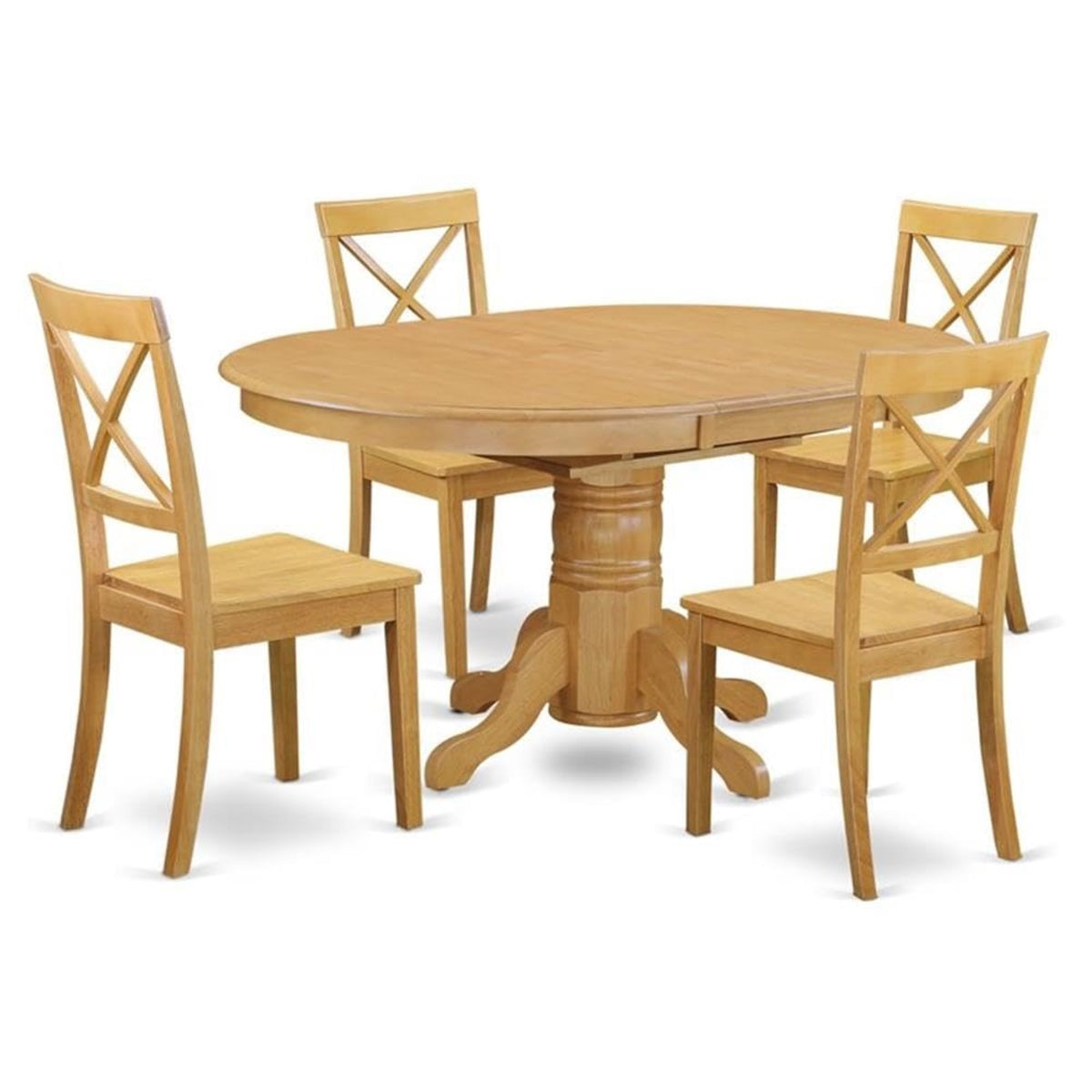 Casafoyer Avbo5-Oak-W 5 Piece Modern Dining Table Set Includes An Oval Wooden Table With  Leaf And 4 Dining Chairs, 42X60 Inch, Oak