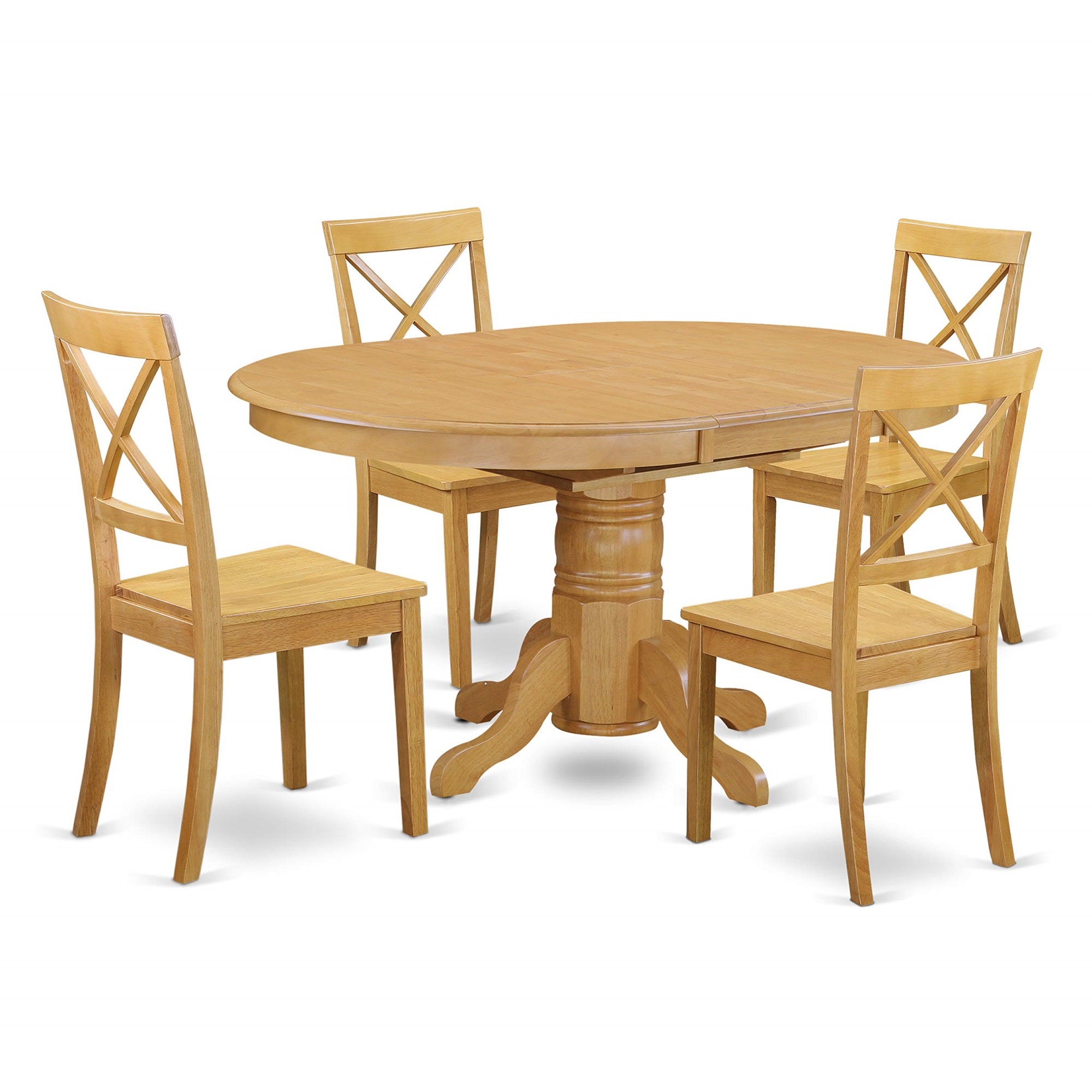 Ergode Avbo5-Oak-W, 5 Piece Modern Dining Table Set, Oval Wooden Table With Butterfly Leaf, 4 Dining Chairs, 42X60 Inch, Oak
