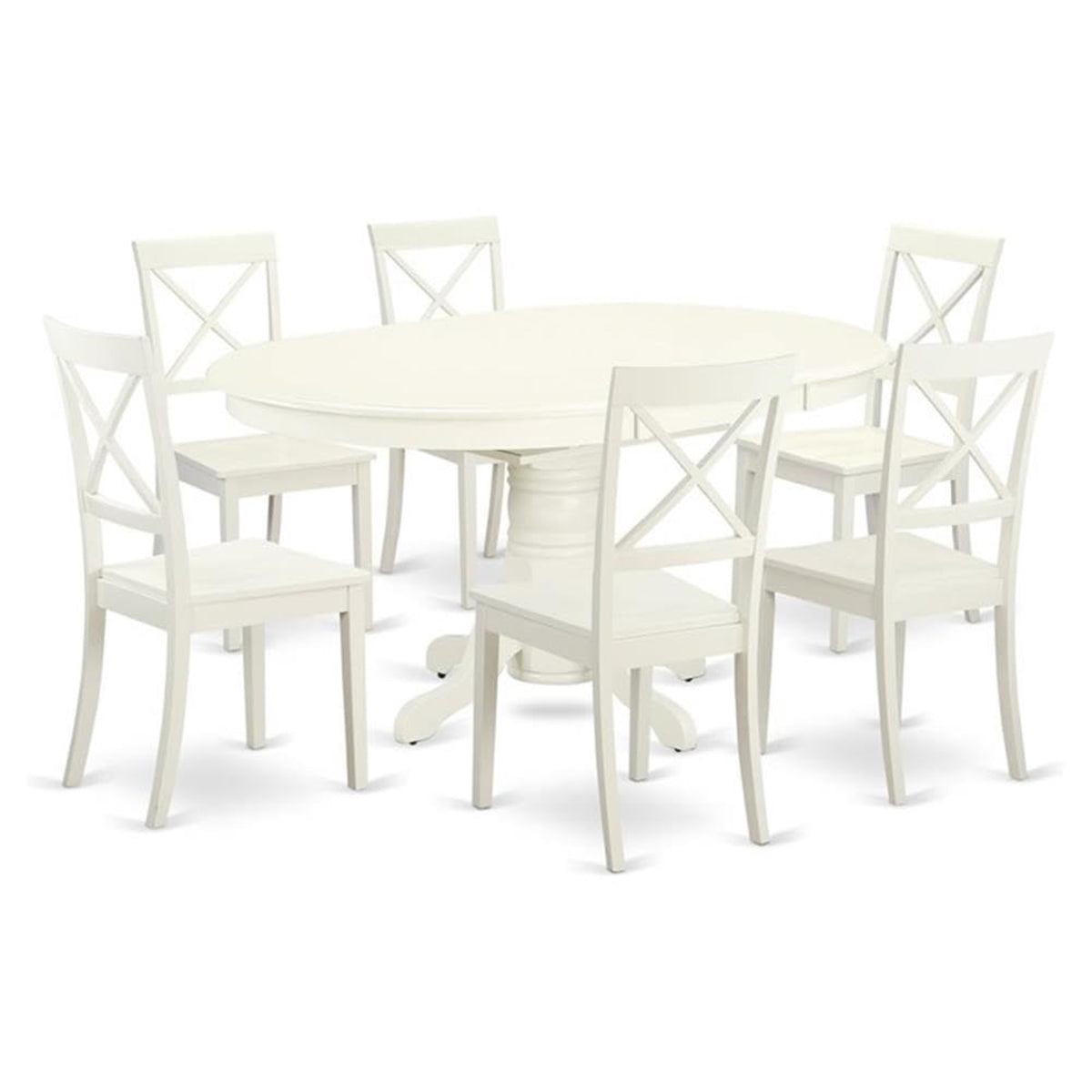 Casafoyer Avbo7-Lwh-W Dining Room Table Set - 6 Kitchen Dining Chairs With Wooden Seat - A Wonderful  Leaf Dining Room Table (Linen White Finish)
