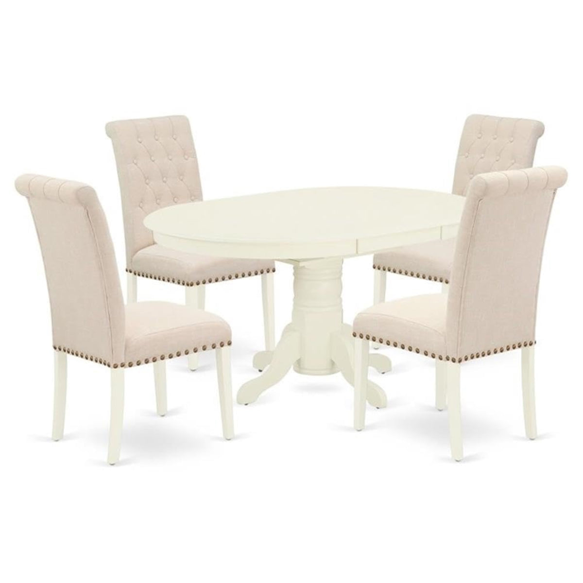 Casafoyer Avbr5-Lwh-02 5 Piece Dining Table Set For 4 Includes An Oval Kitchen Table With  Leaf And 4 Light Beige Linen Fabric Parsons Chairs, 42X60 Inch, Linen White