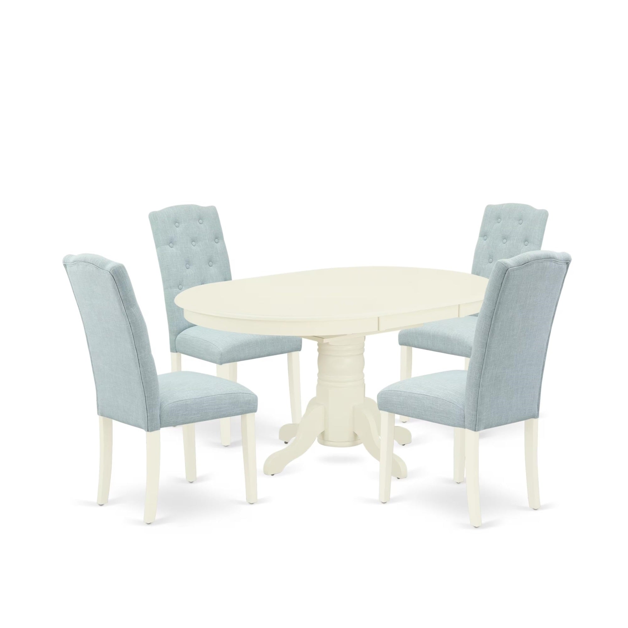 Casafoyer Avce5-Lwh-15 5 Piece Dining Table Set Includes An Oval Dining Room Table With  Leaf And 4 Baby Blue Linen Fabric Parsons Chairs, 42X60 Inch, Linen White